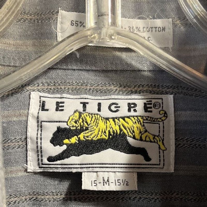 Le TIGRE Le Tigre Vintage Men’s M Gray Stripe Button Poly Blend Shirt Size US M / EU 48-50 / 2 - 2 Thumbnail