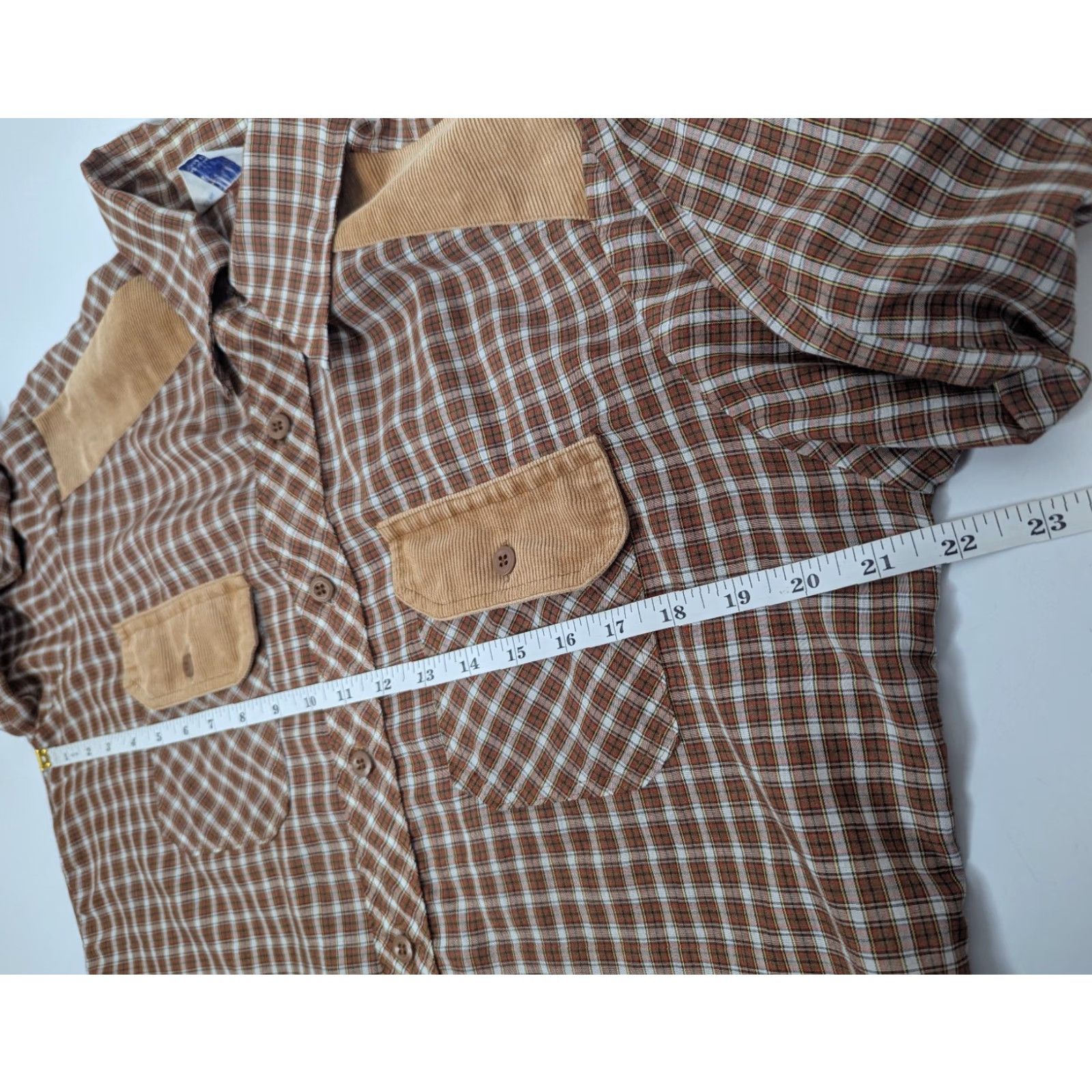 Wrangler VINTAGE Wrangler Shirt Western Plaid Corduroy Lightweight M USA Brown Knit? Size M / US 6-8 / IT 42-44 - 6 Thumbnail