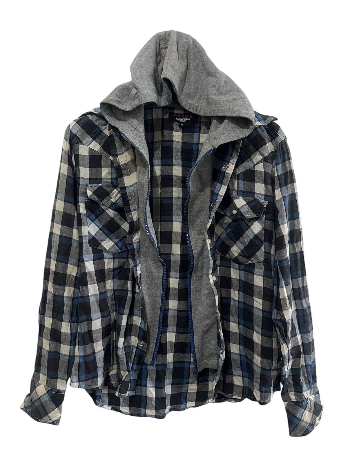 If Six Was Nine MARAK Magnificent Wave Plaid Flannel Hooded Shirt Size US M / EU 48-50 / 2 - 1 Thumbnail