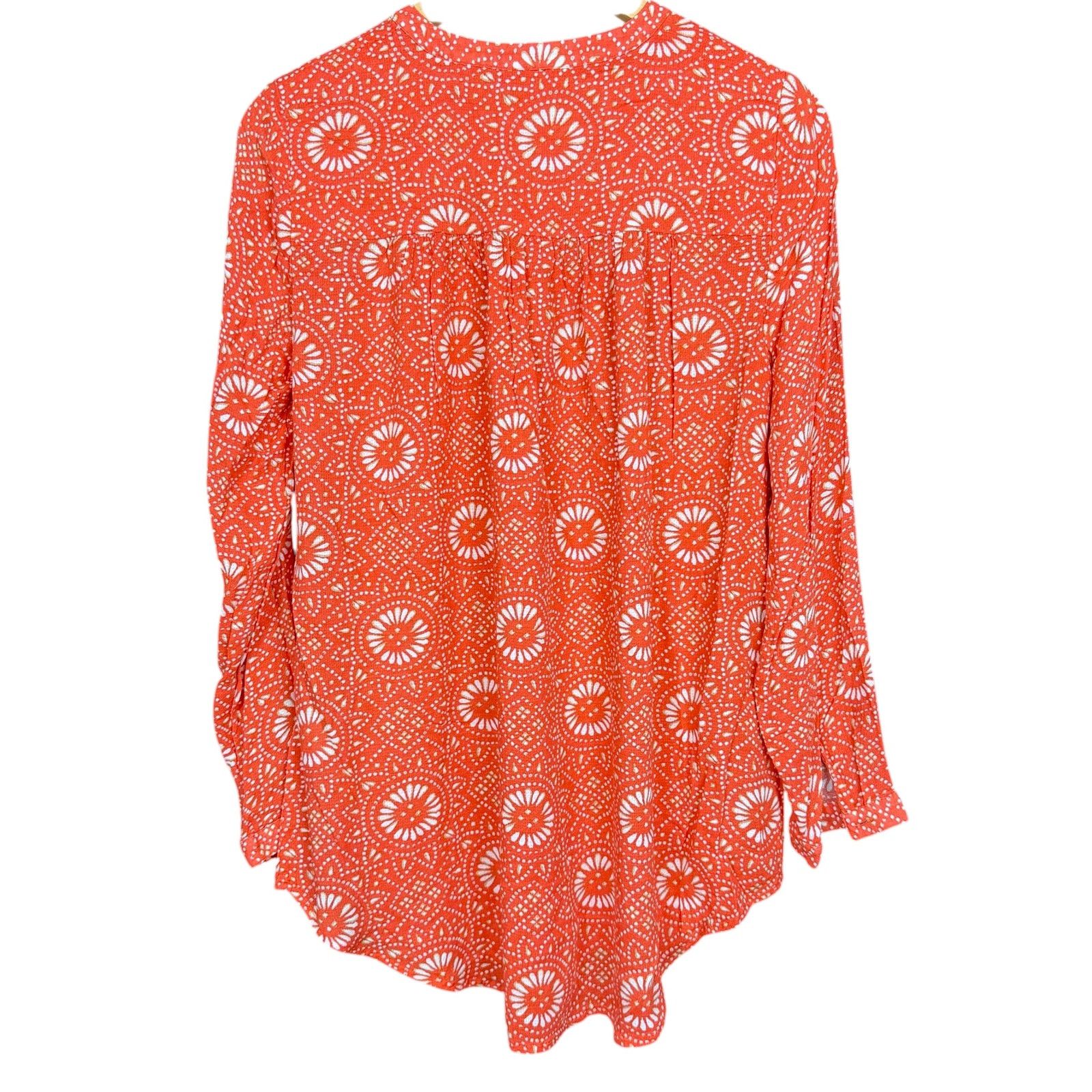 Lucky Brand Lucky Brand Womens Small Batik Dot Long Sleeve Orange Blouse Size S / US 4 / IT 40 - 1 Thumbnail