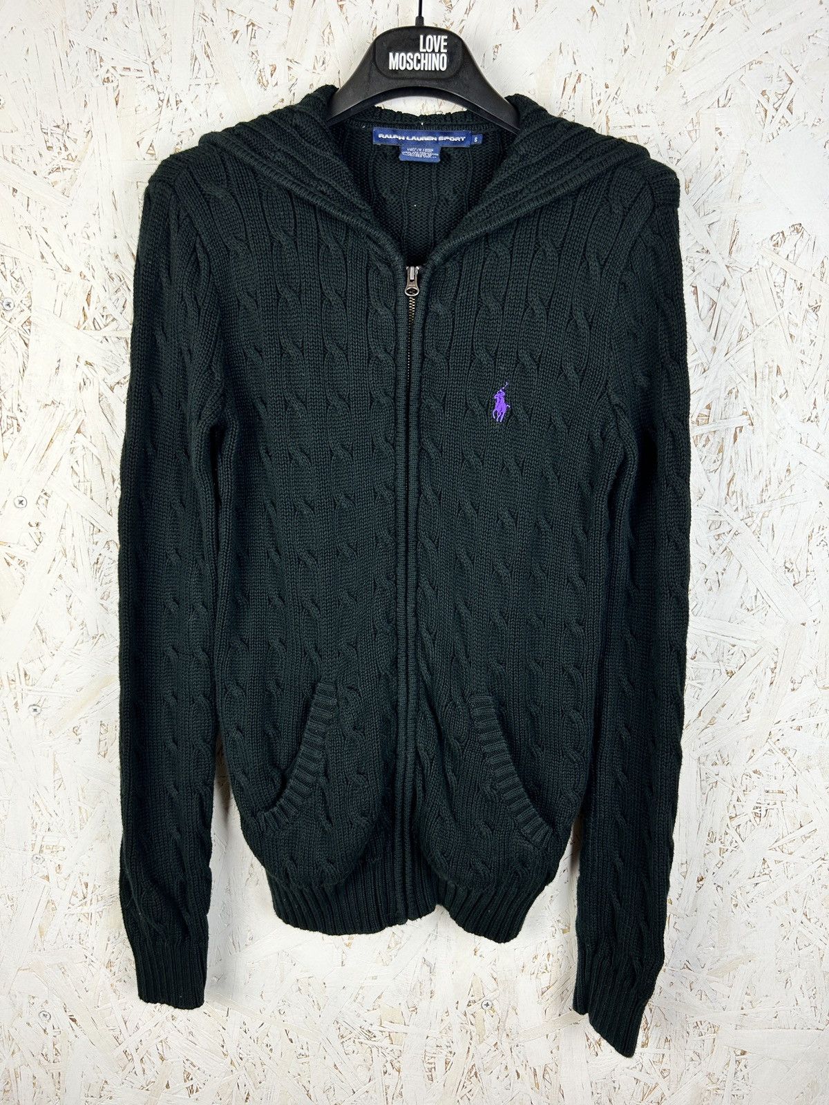 Polo Ralph Lauren Vintage Ralph Lauren Sport Cable Knit Zippered Hoodie Black Size S / US 4 / IT 40 - 1 Thumbnail