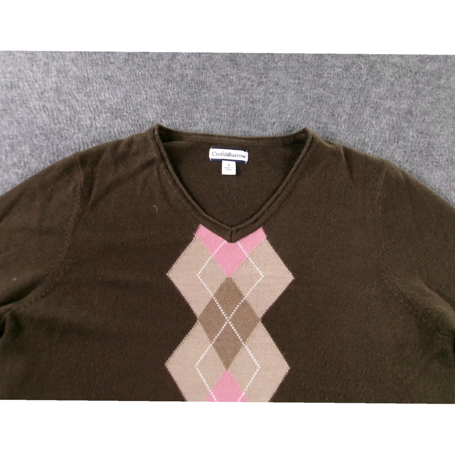 Croft & Barrow VINTAGE Croft & Barrow Sweater Womens Medium Brown Argyle V-Neck Long Sleeve Preppy Cozy Size M / US 6-8 / IT 42-44 - 2 Thumbnail