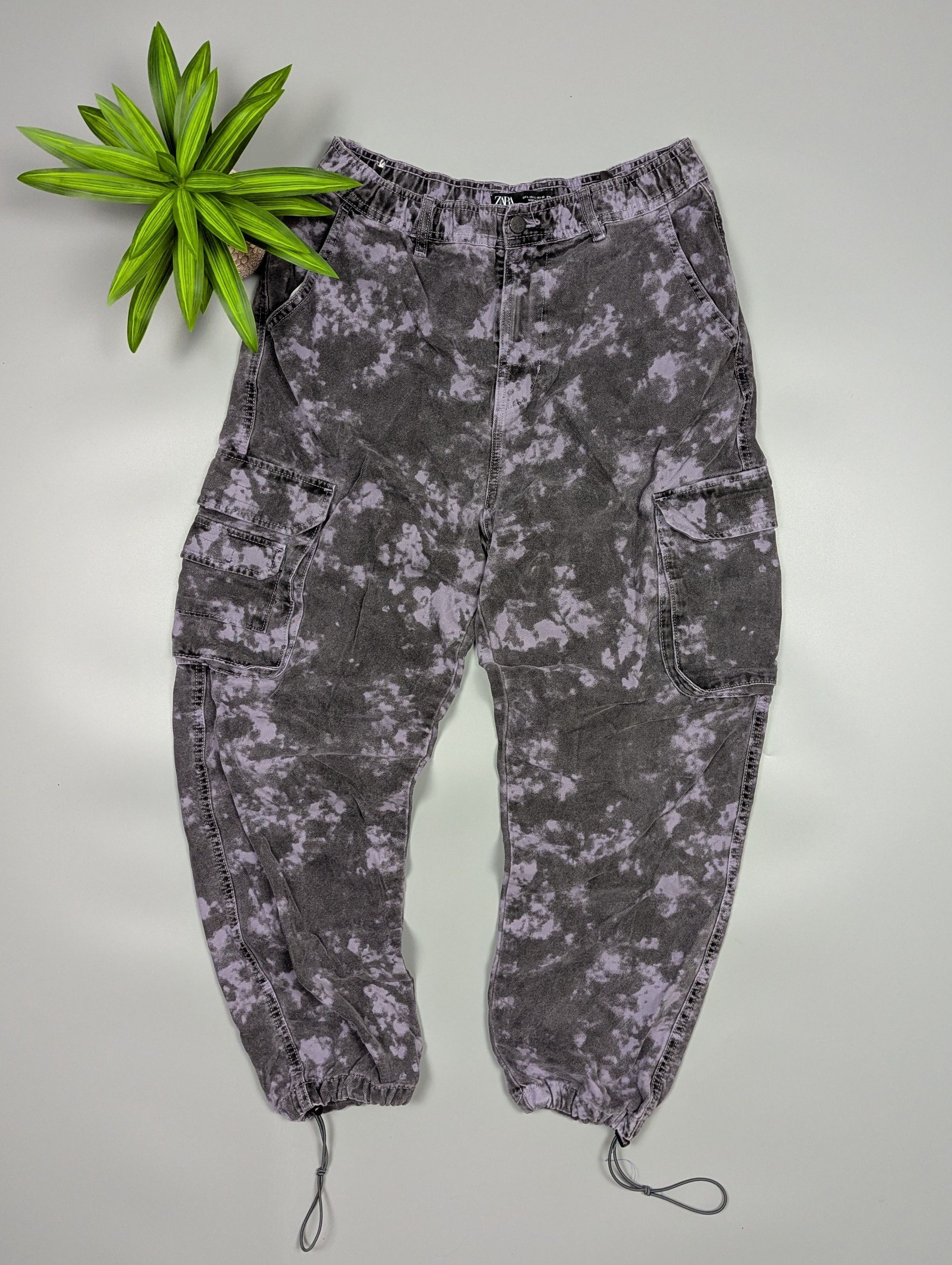 ZARA Opium Purple Tie Dye Cargo Pants Baggy Loose Fit