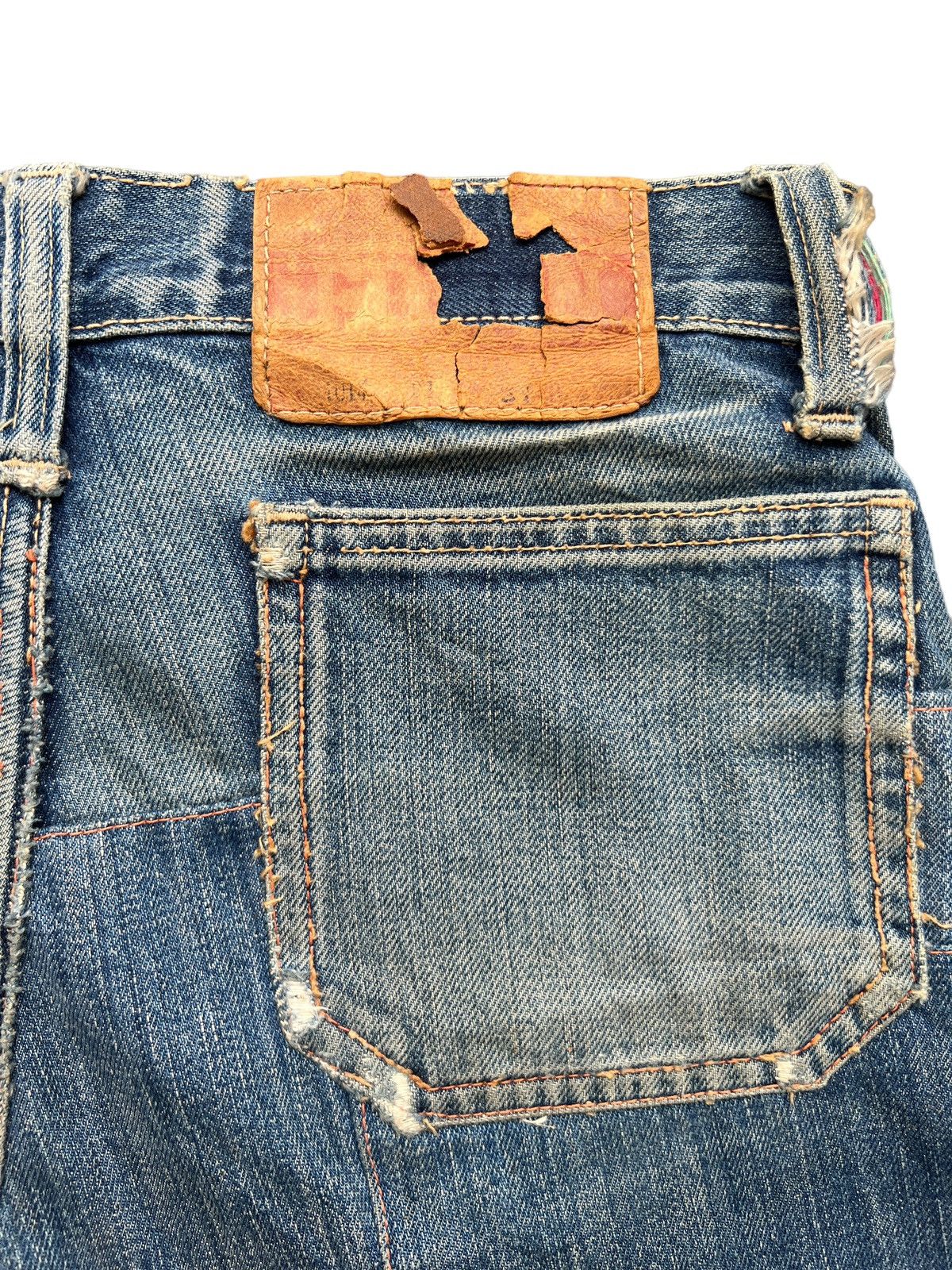 Edwin Vintage 80s Edwin Bushpant Patchwork Distressed Flare Jeans Size 30" / US 8 / IT 44 - 11 Thumbnail