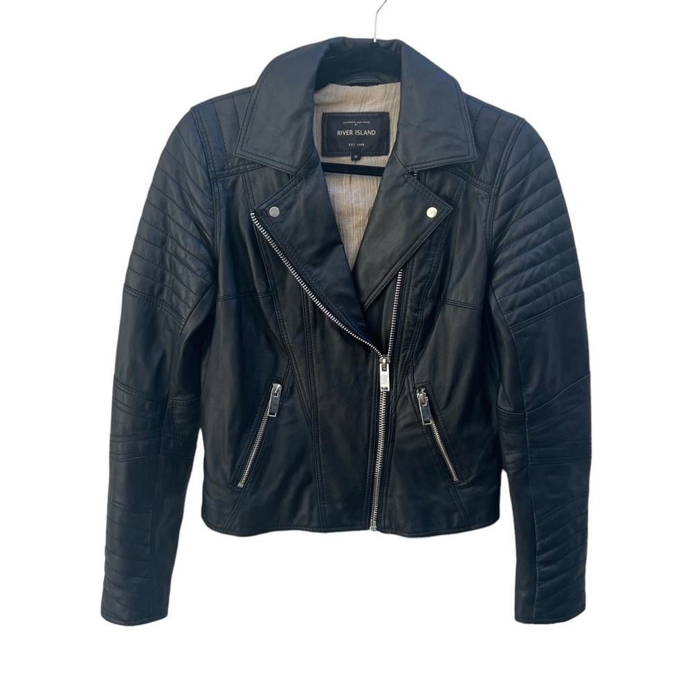 River Island River Island 100% Leather Moto/Biker Jacket Black Size S Size L / US 10 / IT 46 - 4 Thumbnail