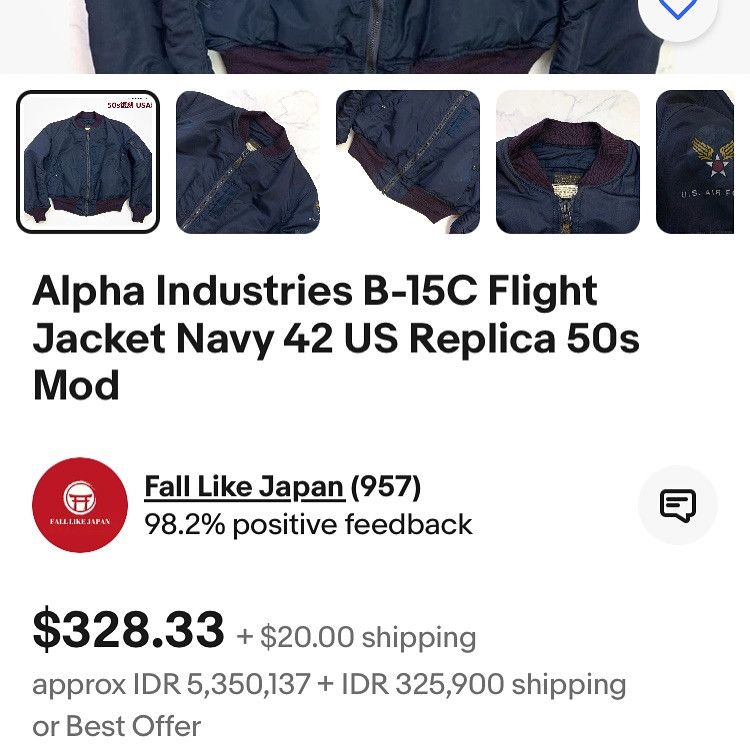 Alpha Industries Vintage Alpha Industries B-15C Flight Jacket Navy 50s Mod Size US M / EU 48-50 / 2 - 14 Thumbnail