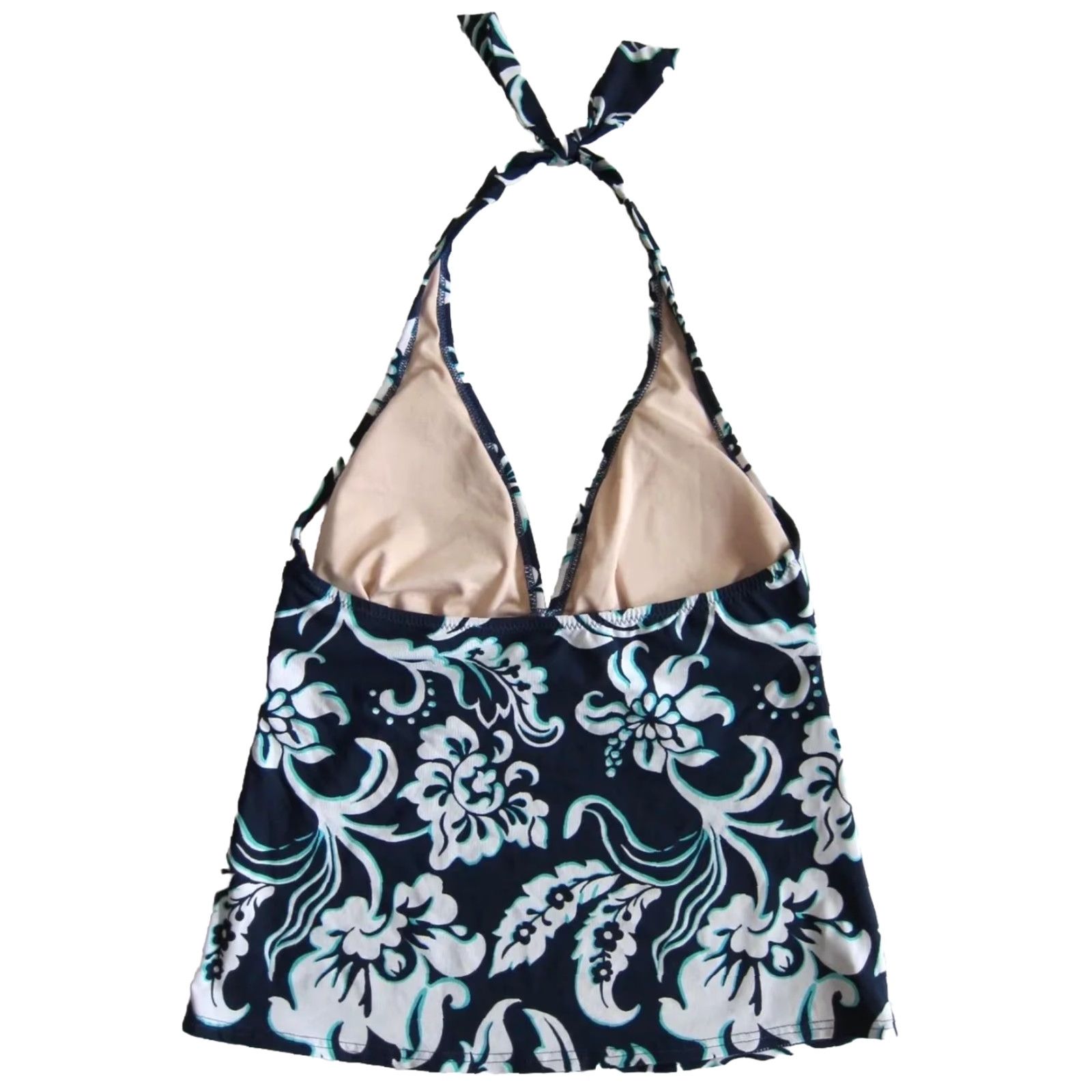 Lands' End Lands' End Tankini Top Blue White Floral Swimsuit Women's Size 6 Removable Pads Nylon Spandex Polyamide 100% Size M / US 6-8 / IT 42-44 - 2 Thumbnail