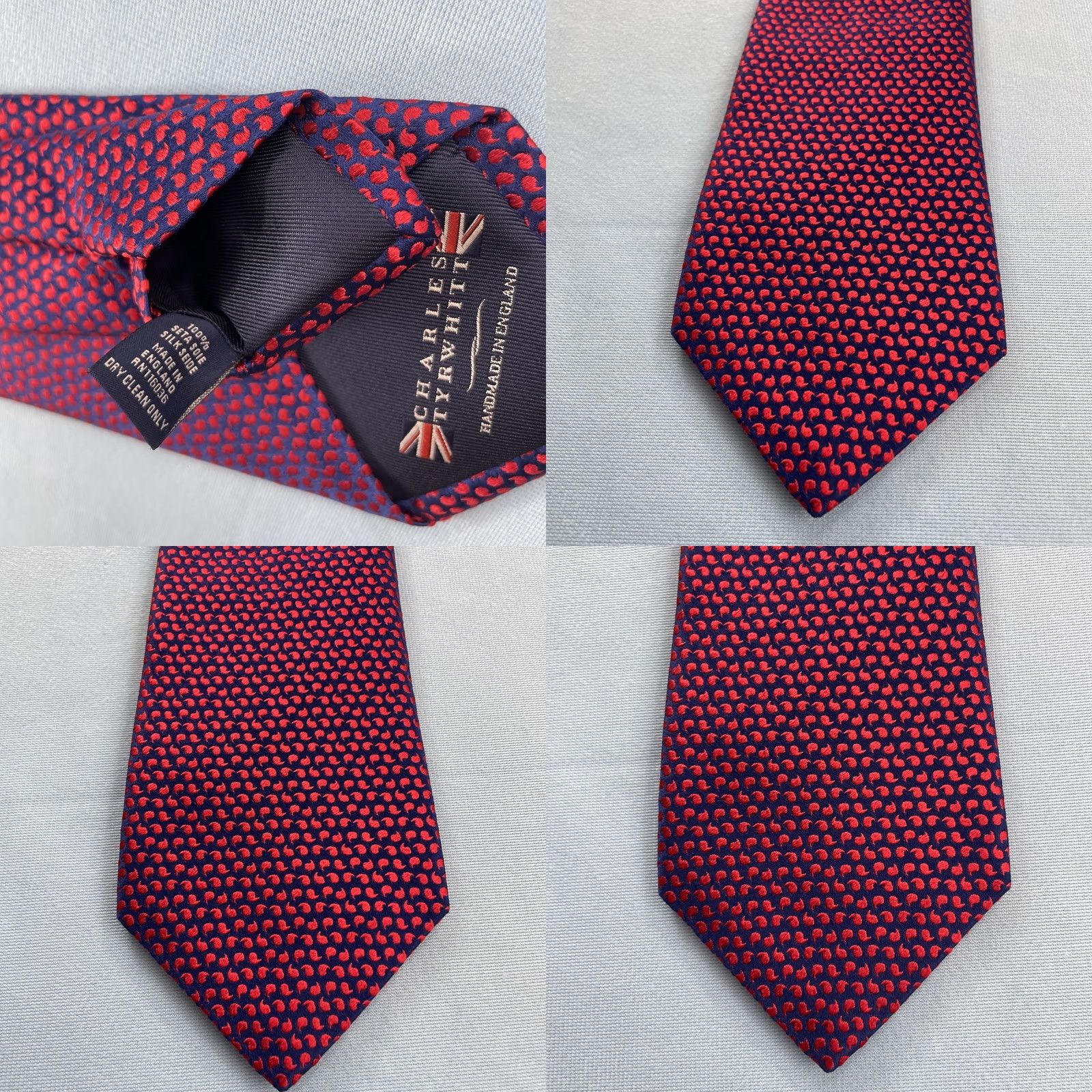 Charles Tyrwhitt VINTAGE? No. Charles Tyrwhitt Silk Tie Red Blue Textured Men Necktie Made England 3.5x60 Size ONE SIZE - 8 Thumbnail