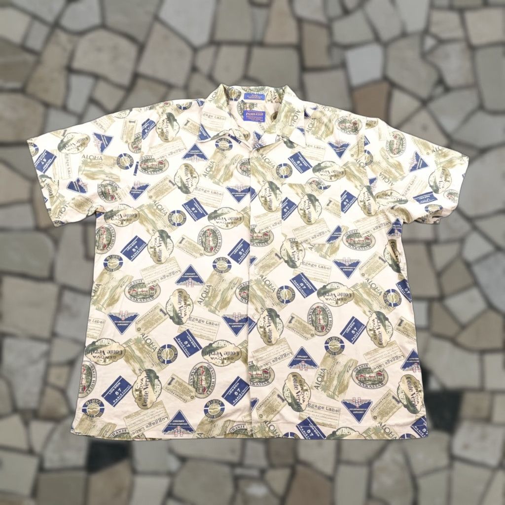 Pendleton VINTAGE Pendleton Shirt Mens XL Beige Travel Luggage Label Print Hawaiian Camp Shirt Size US XL / EU 56 / 4 - 1 Thumbnail