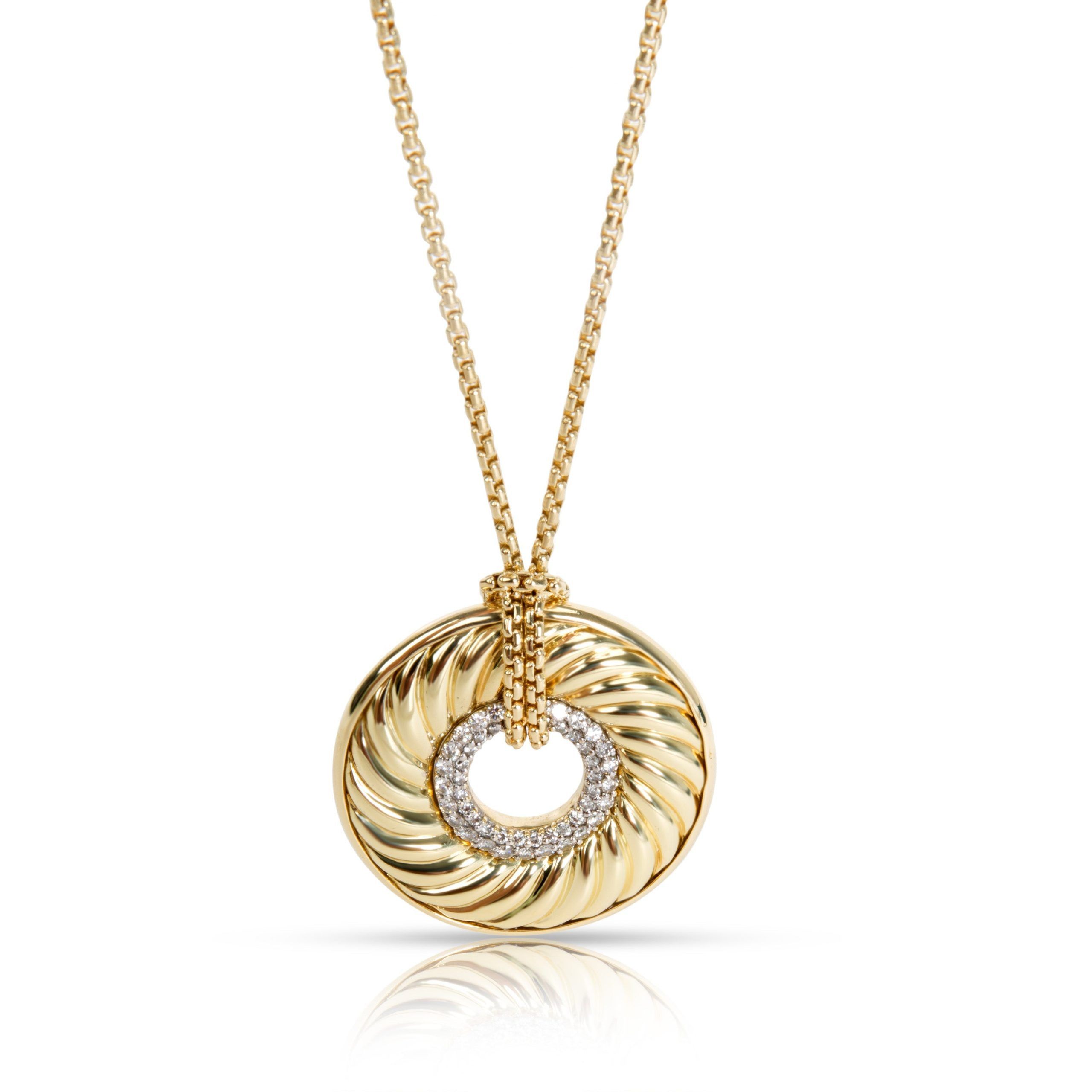 image of David Yurman Doughnut Diamond Cable Pendant In 18K Yellow Gold 0.51 Ctw, Women's