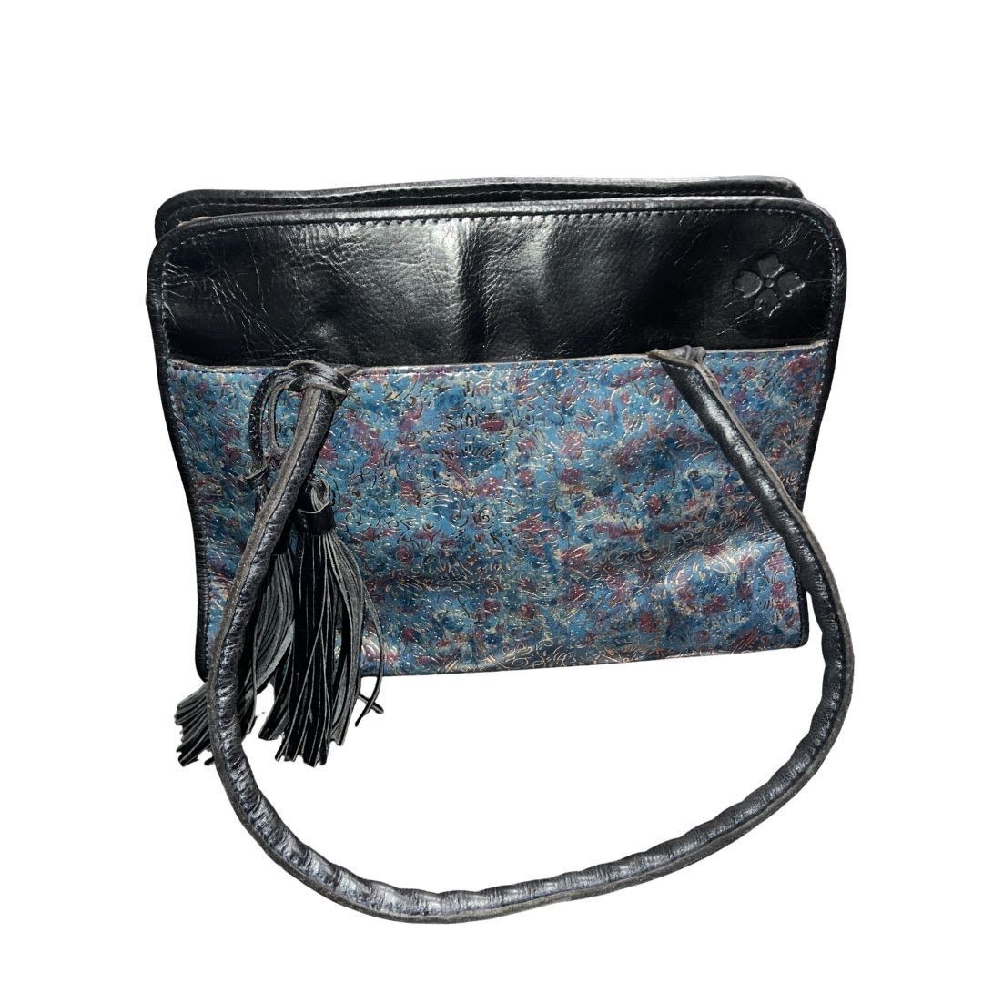 Patricia Nash Leather Shoulder Bag Metallic Blue Kimono Tapestry Artsy Size ONE SIZE - 1 Thumbnail