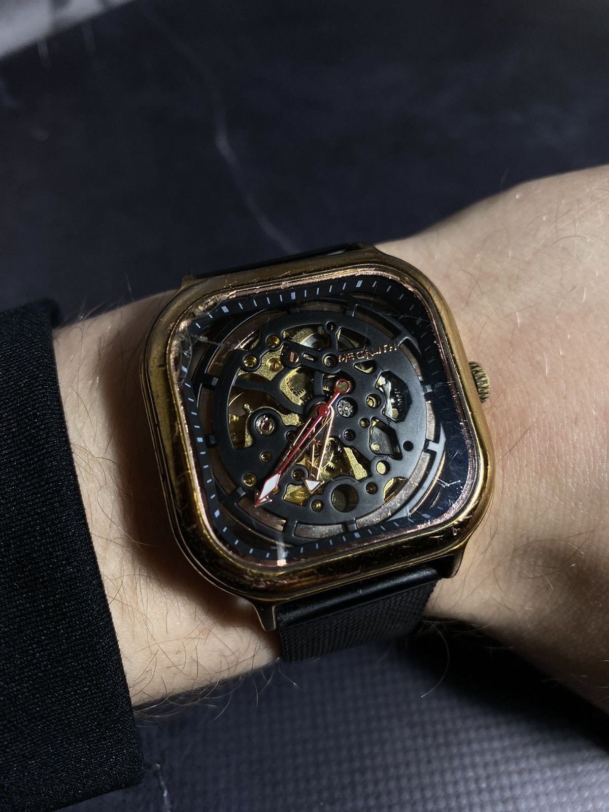 Vintage Skeleton Automatic Gold Square Watch Vintage Style Size ONE SIZE - 3 Thumbnail