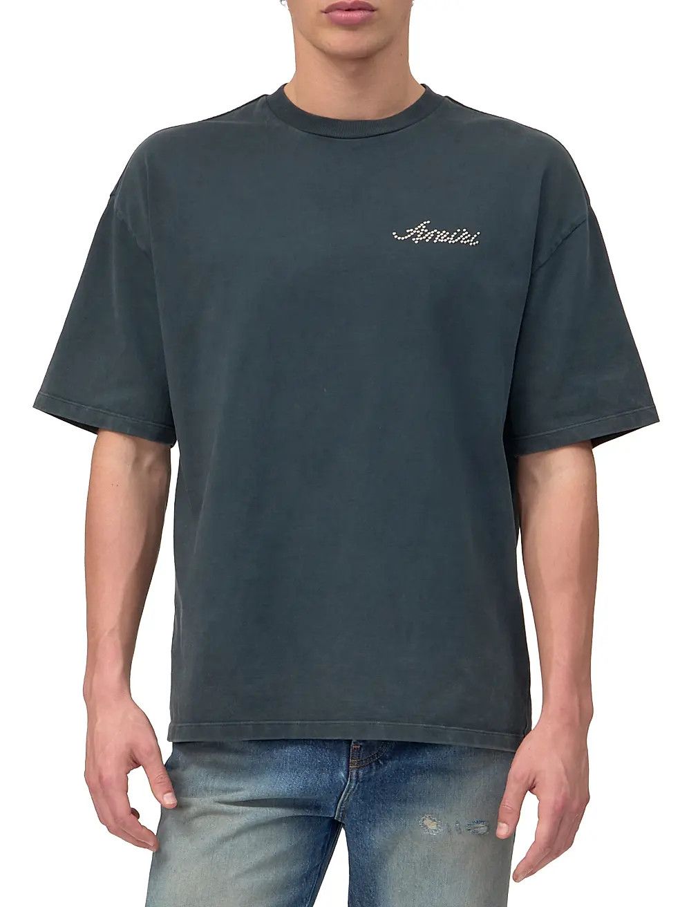 os11x0326 Logo Stud Oversized T-Shirt in Black
