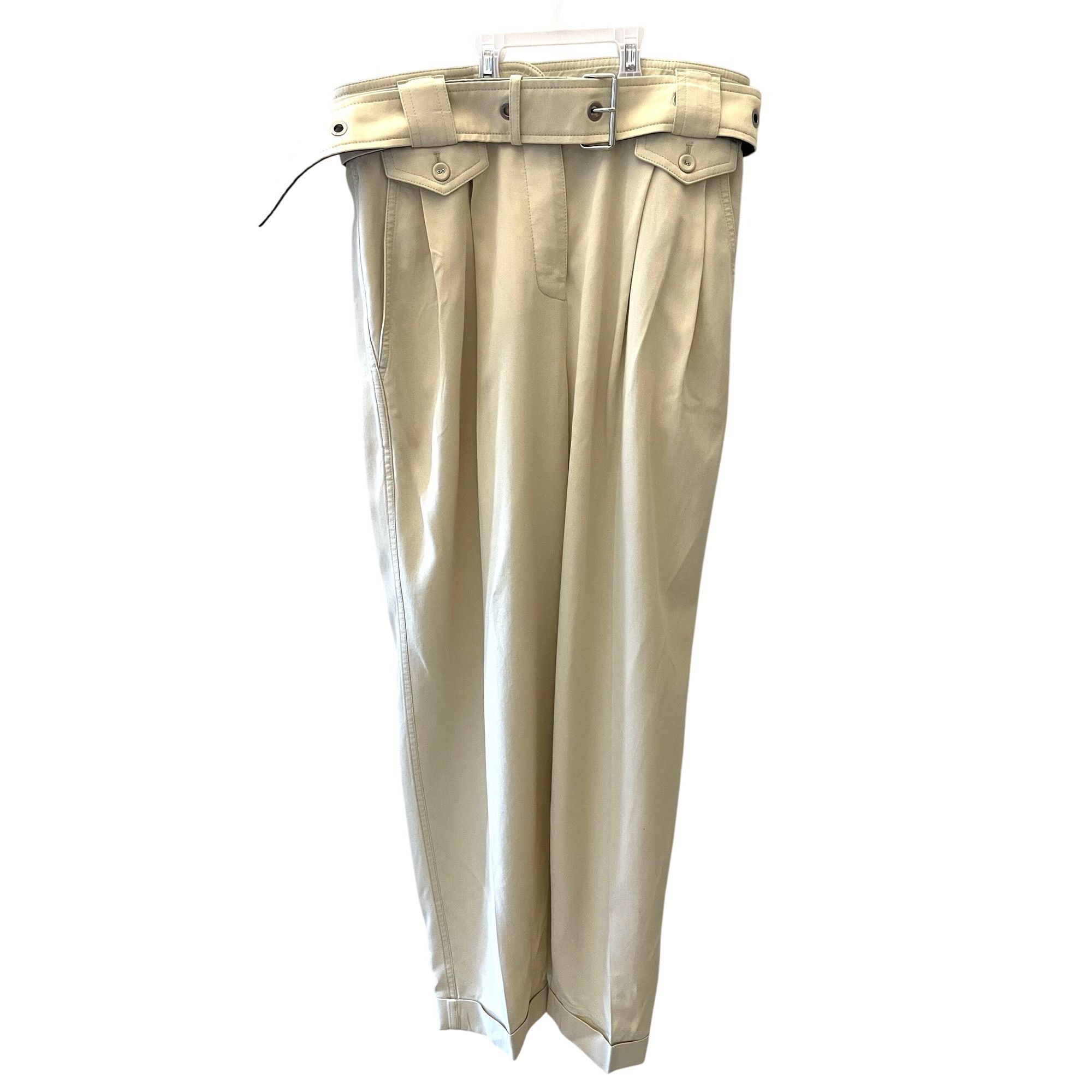 Louis Vuitton Womens Beige High-Waisted Pants With Pleats & Designer-Inspi Size 40" / US 18 - 1 Thumbnail
