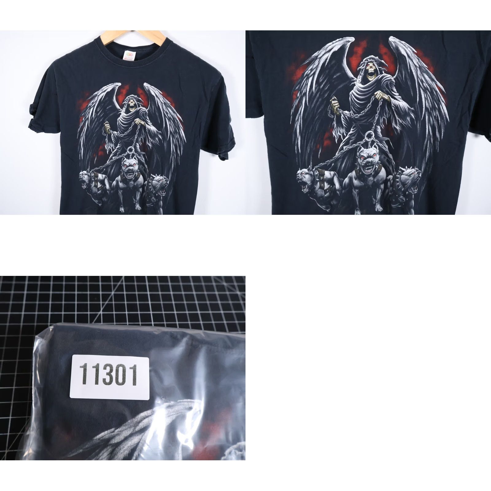 Fruit Of The Loom Grim Reaper Rottweiler T-Shirt Men's Small Black Skull Dogs Y2K Gothic (M Tag) Size US S / EU 44-46 / 1 - 8 Thumbnail