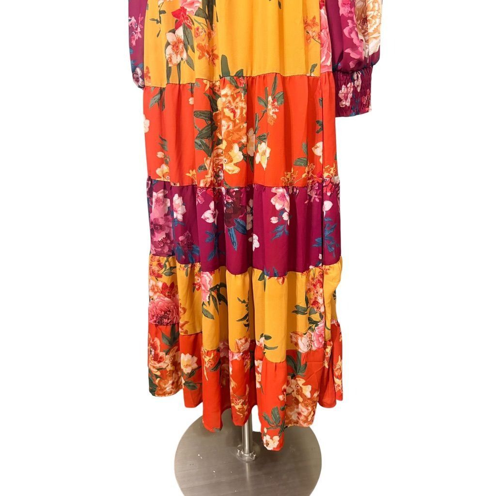 Other Floral Tiered Maxi Boho Dress Small Maroon Ochre Multi Peasa Size S / US 4 / IT 40 - 4 Thumbnail