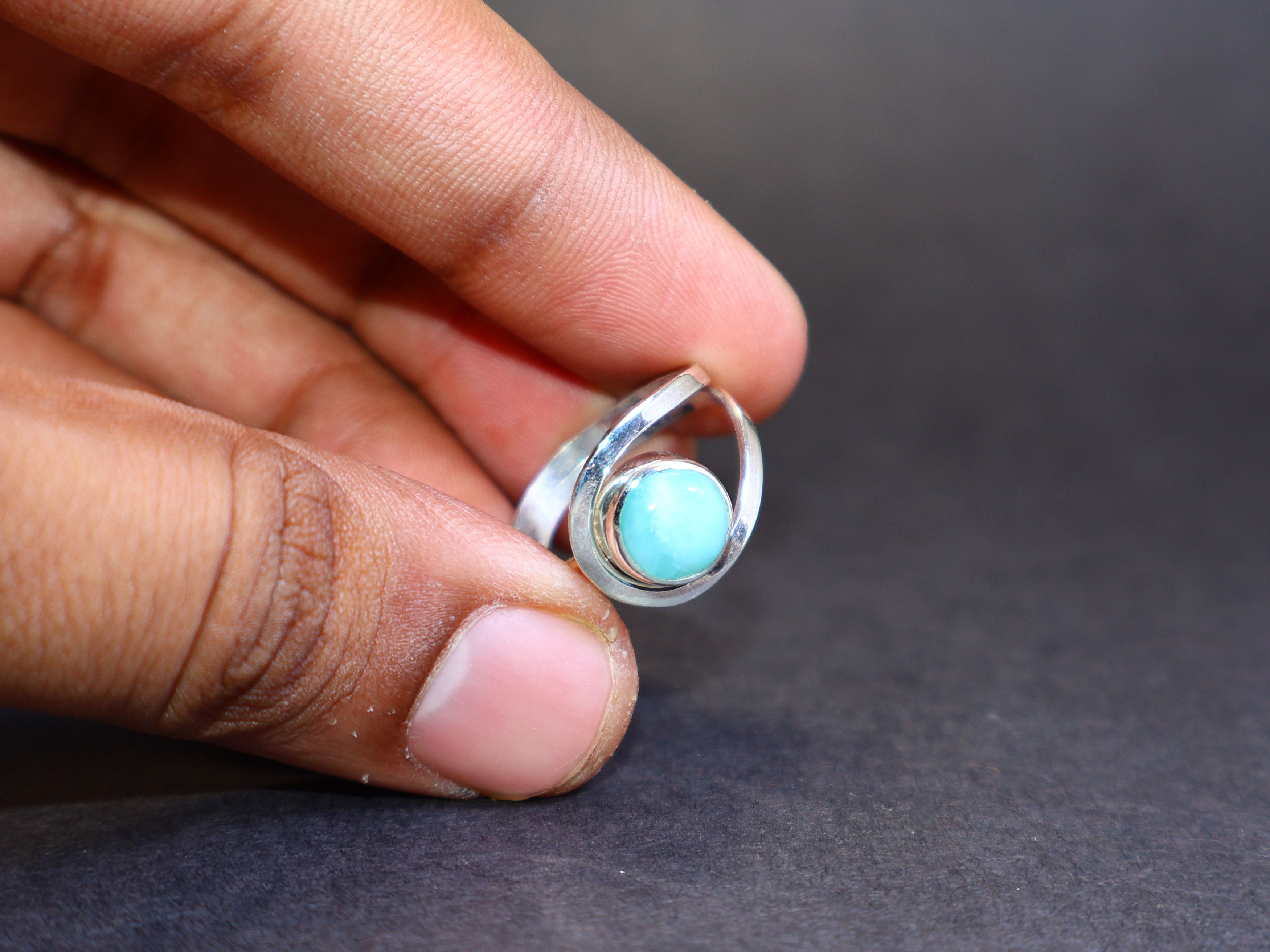 Handmade Larimar ring, Handmade ring, Sterling silver ring, Gift Idea Size ONE SIZE - 9 Thumbnail