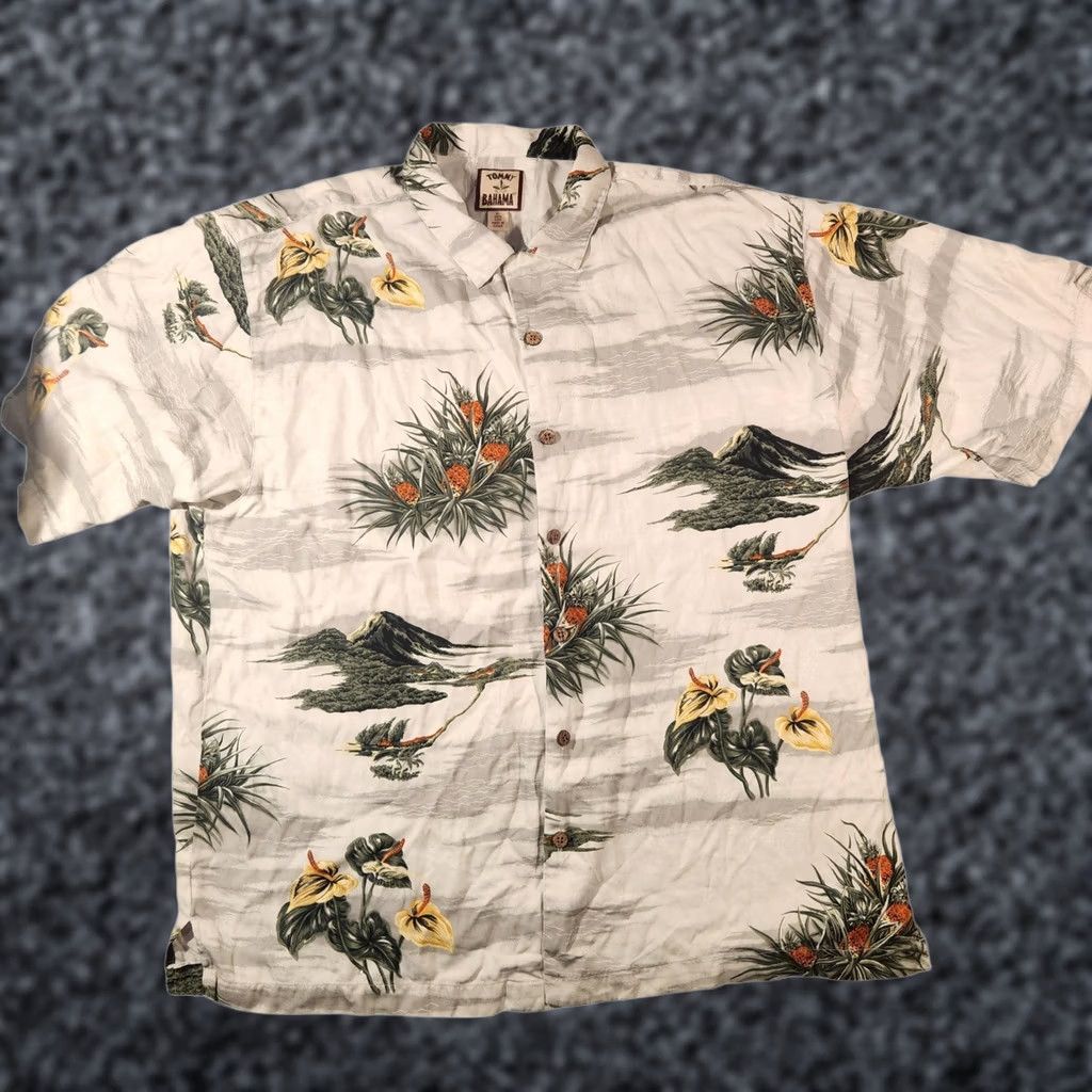 Tommy Bahama VINTAGE Tommy Bahama Shirt Mens XL Beige Silk Hawaiian Camp Tropical Floral Shirt Size US XL / EU 56 / 4 - 1 Thumbnail