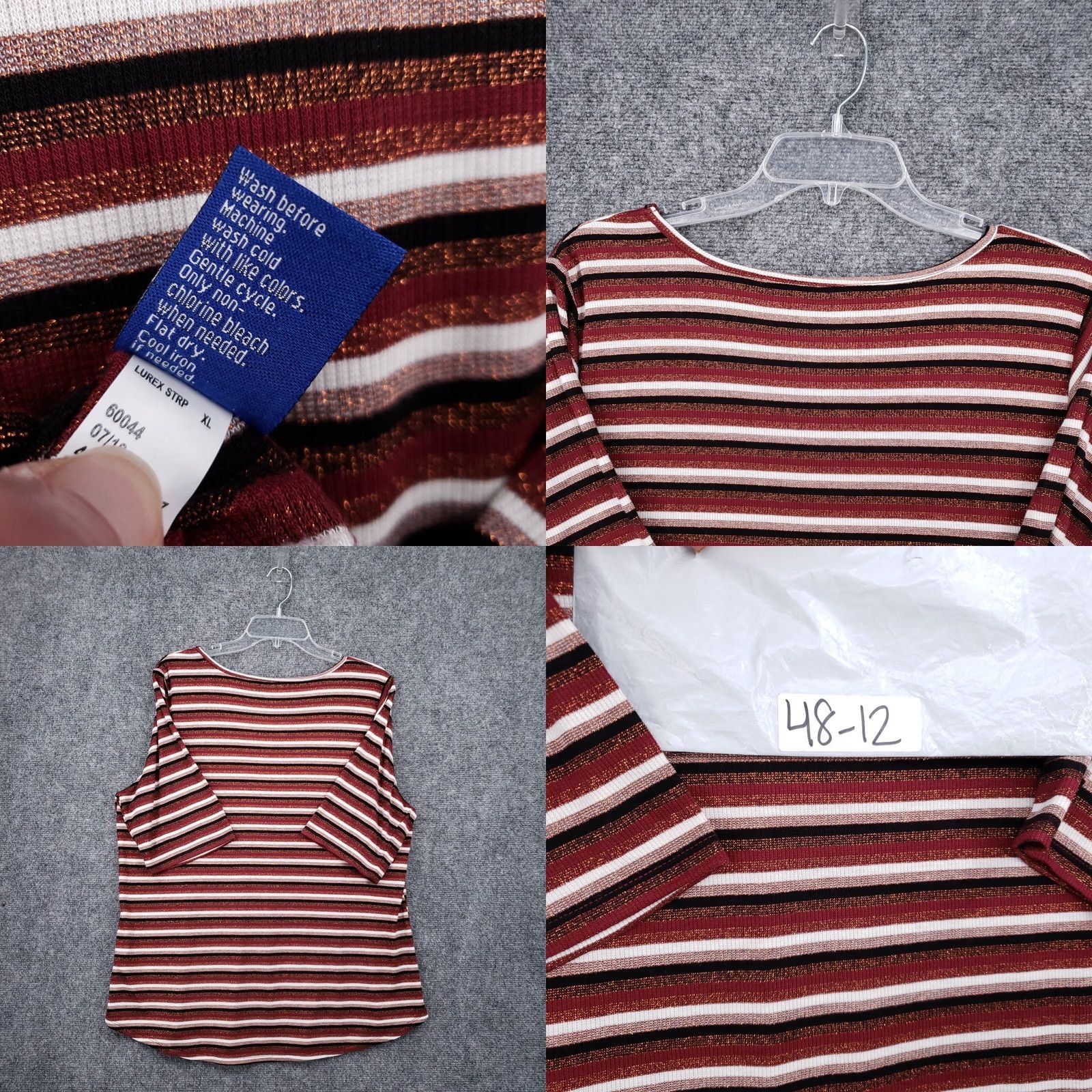 Apt. 9 Apt 9 Top Womens XL Red Striped Knit Ribbed Short Sleeve Pullover Stretch Casual Size XL / US 12-14 / IT 48-50 - 8 Thumbnail
