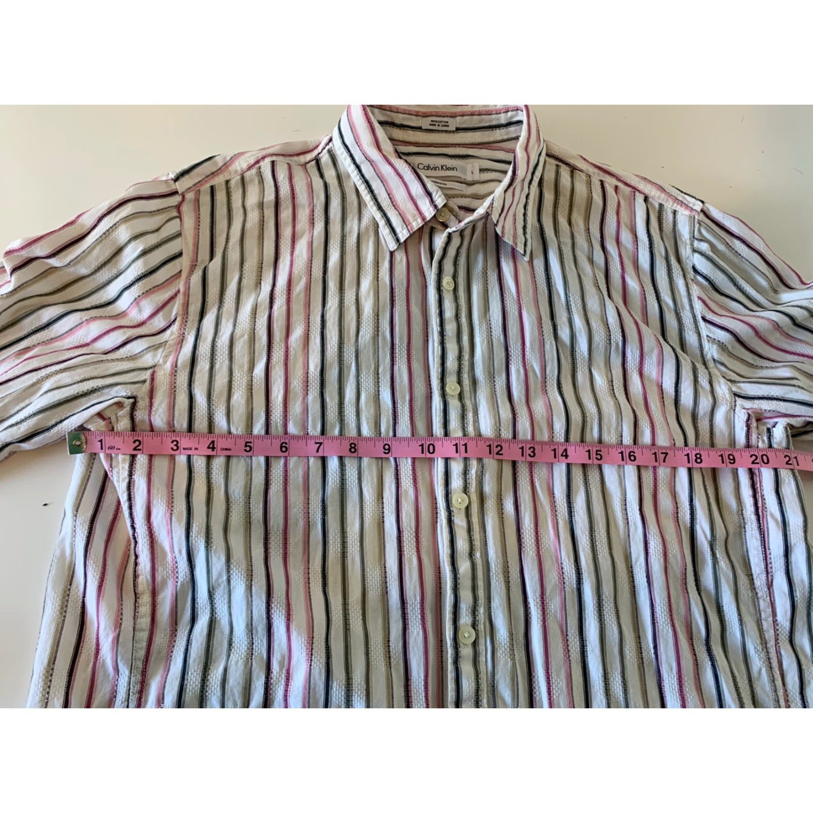 Calvin Klein Calvin Klein Long Sleeve Striped Button-Up Shirt Men's Large White Modern Modern Shirt Size US L / EU 52-54 / 3 - 3 Thumbnail