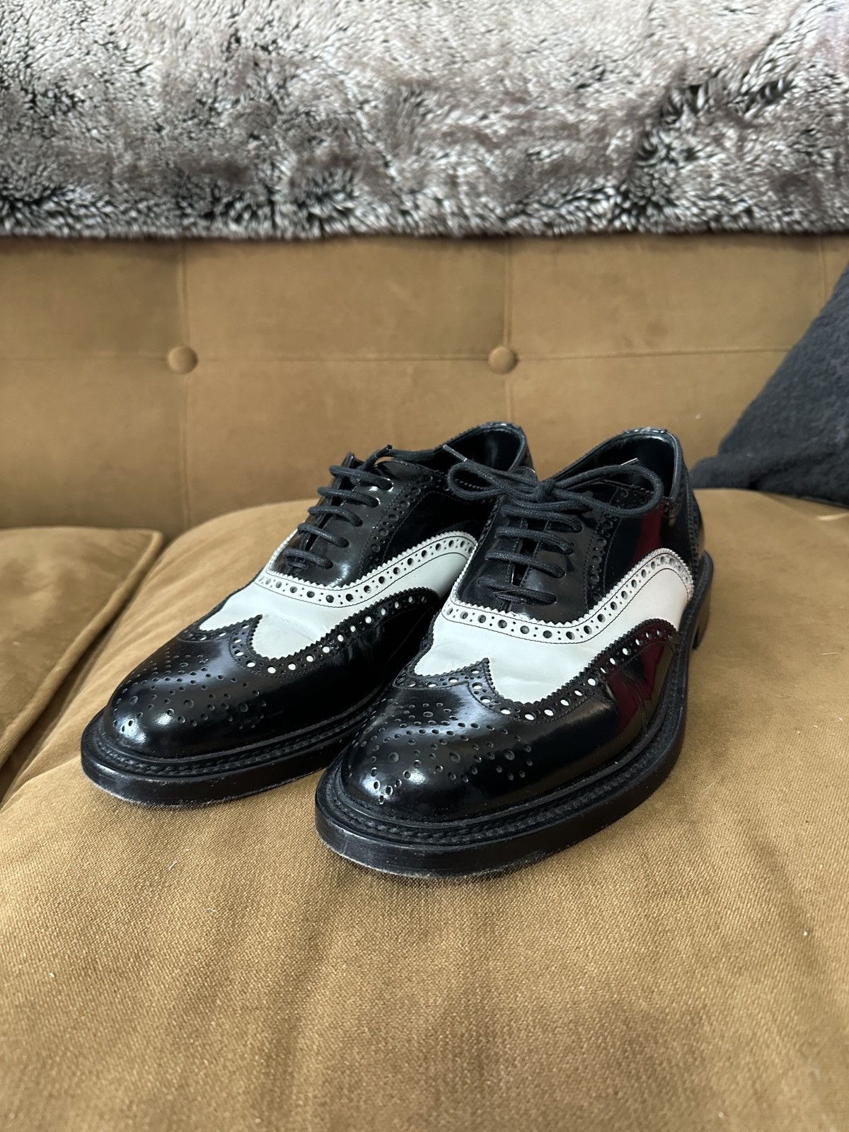 Saint Laurent Paris Black and White Wingtip Oxfords Size US 6.5 / EU 39-40 - 1 Thumbnail