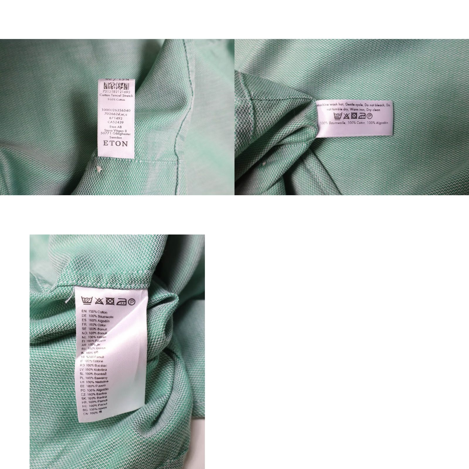 Eton Eton Shirt Men's MEDIUM Green Collared Button-Up Cotton Tencel Stretch Slim Size US M / EU 48-50 / 2 - 8 Thumbnail