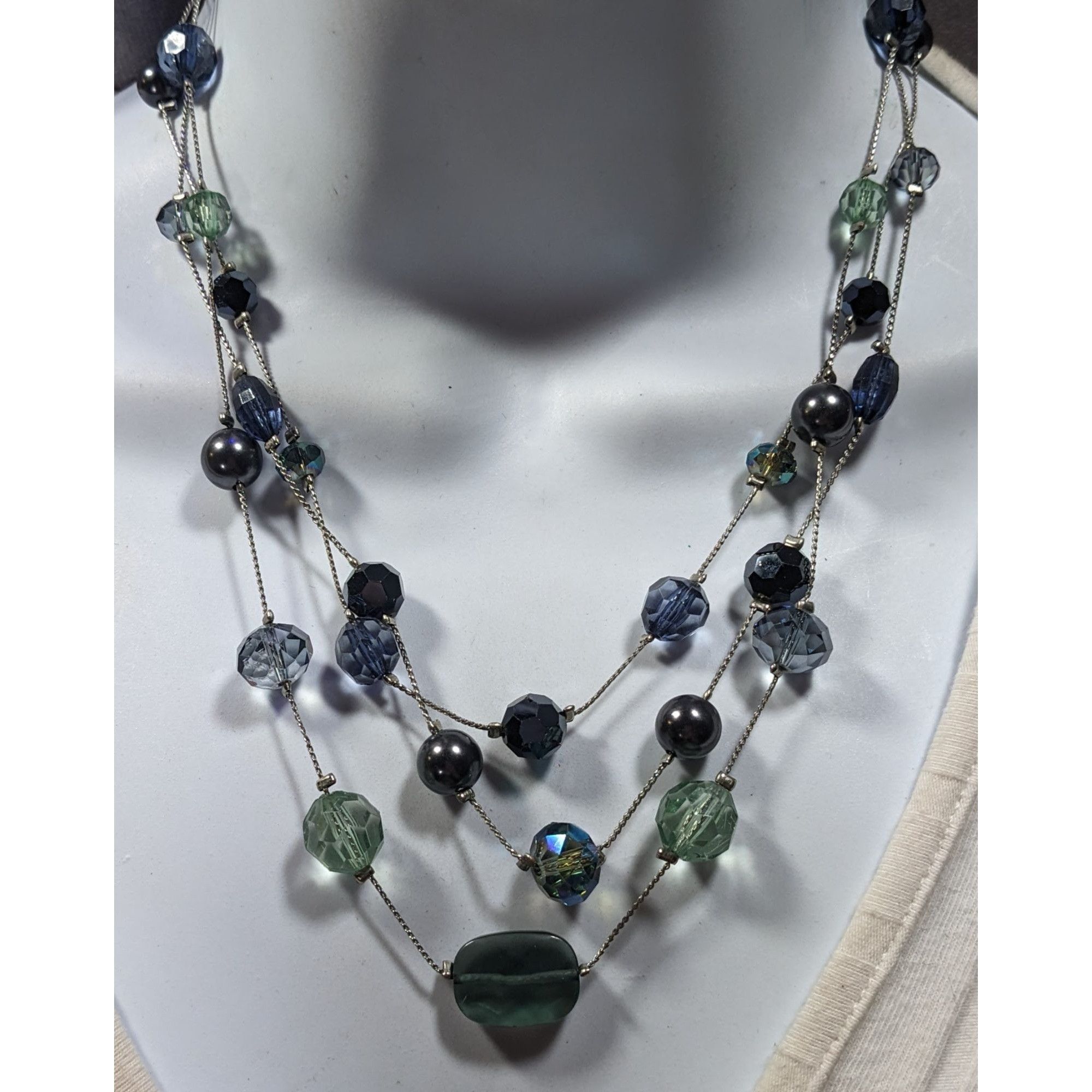 Other Multilayer Blue And Silver Tone Layered Glass And Faux Pearl Size ONE SIZE - 2 Thumbnail