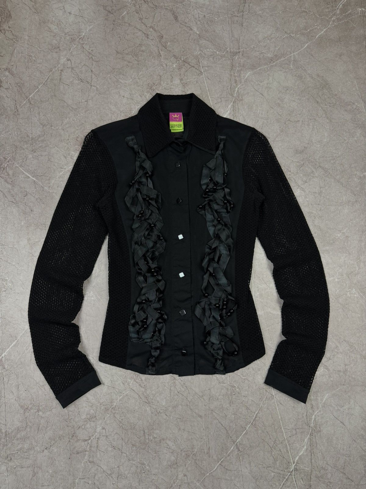 Jean Paul Gaultier Vintage Save The Queen! Mesh & Lace Gothic Ruffle Blouse Size S / US 4 / IT 40 - 3 Thumbnail