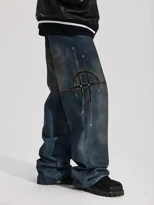 Japanese Brand × Jean Vintage patchwork studded casual straight-leg jeans Size US 32 / EU 48 - 1 Thumbnail