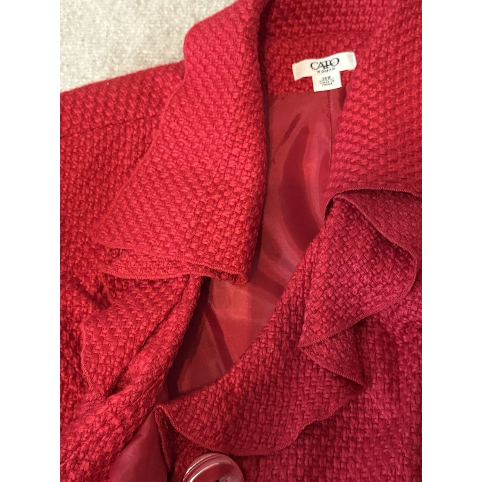 NBDN Nobrandedon Women Size24W Red Waffle Weave Ruffle Collared Jacket Lined Size 4XL / US 24-26 - 5 Thumbnail