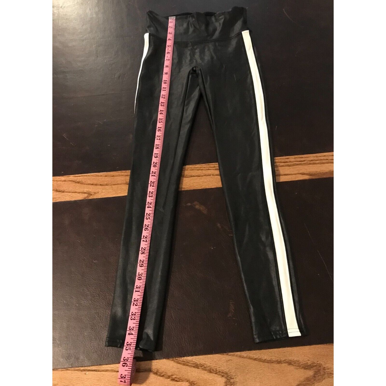 Spanx SPANX Women's Faux Leather Stripe Leggings Very Black/White Size 26" / US 2 / IT 38 - 4 Thumbnail