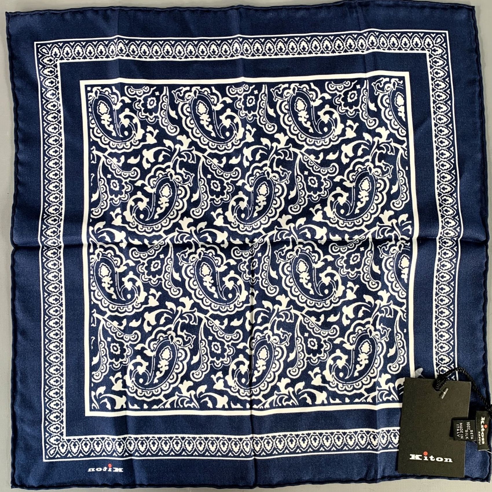 Kiton KITON Pocket Square Silk Navy White Paisley Size ONE SIZE - 3 Thumbnail