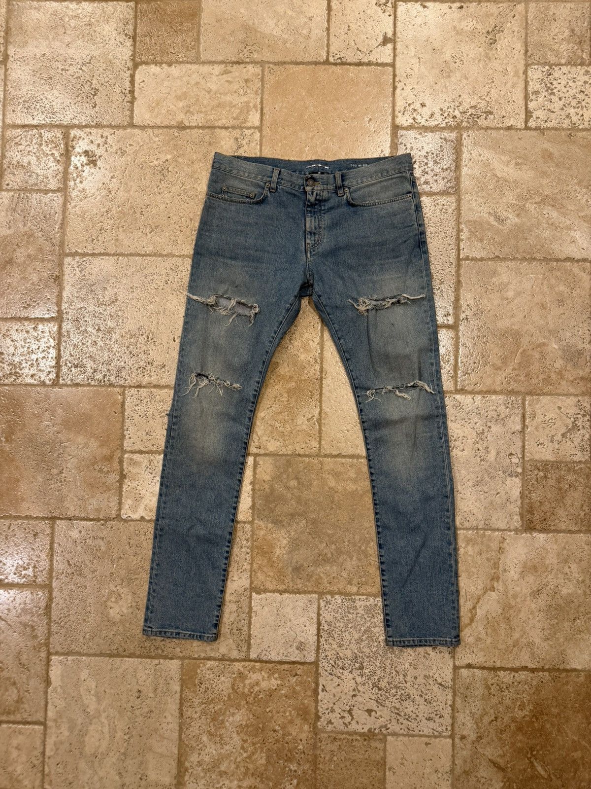 Saint Laurent Paris Saint Laurent x Hedi FW14 Knee Cut Slit Blue Wash D02 Denim Size US 34 / EU 50 - 16 Thumbnail