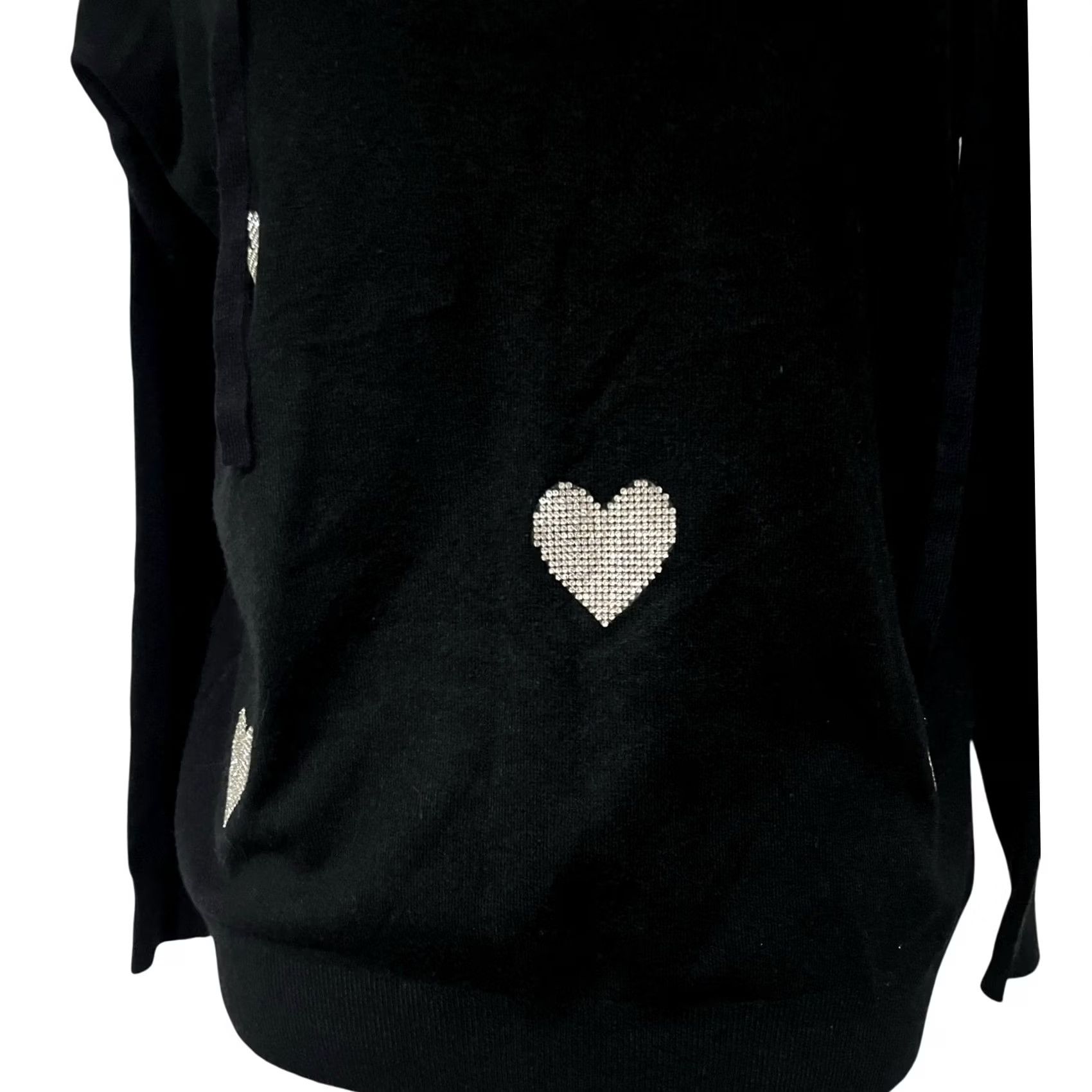 Vintage Aaeda Women’s Sweater Hooded Hoodie Rhinestone Hearts Bling Black Size S Pullover Womens Size S / US 4 / IT 40 - 7 Thumbnail