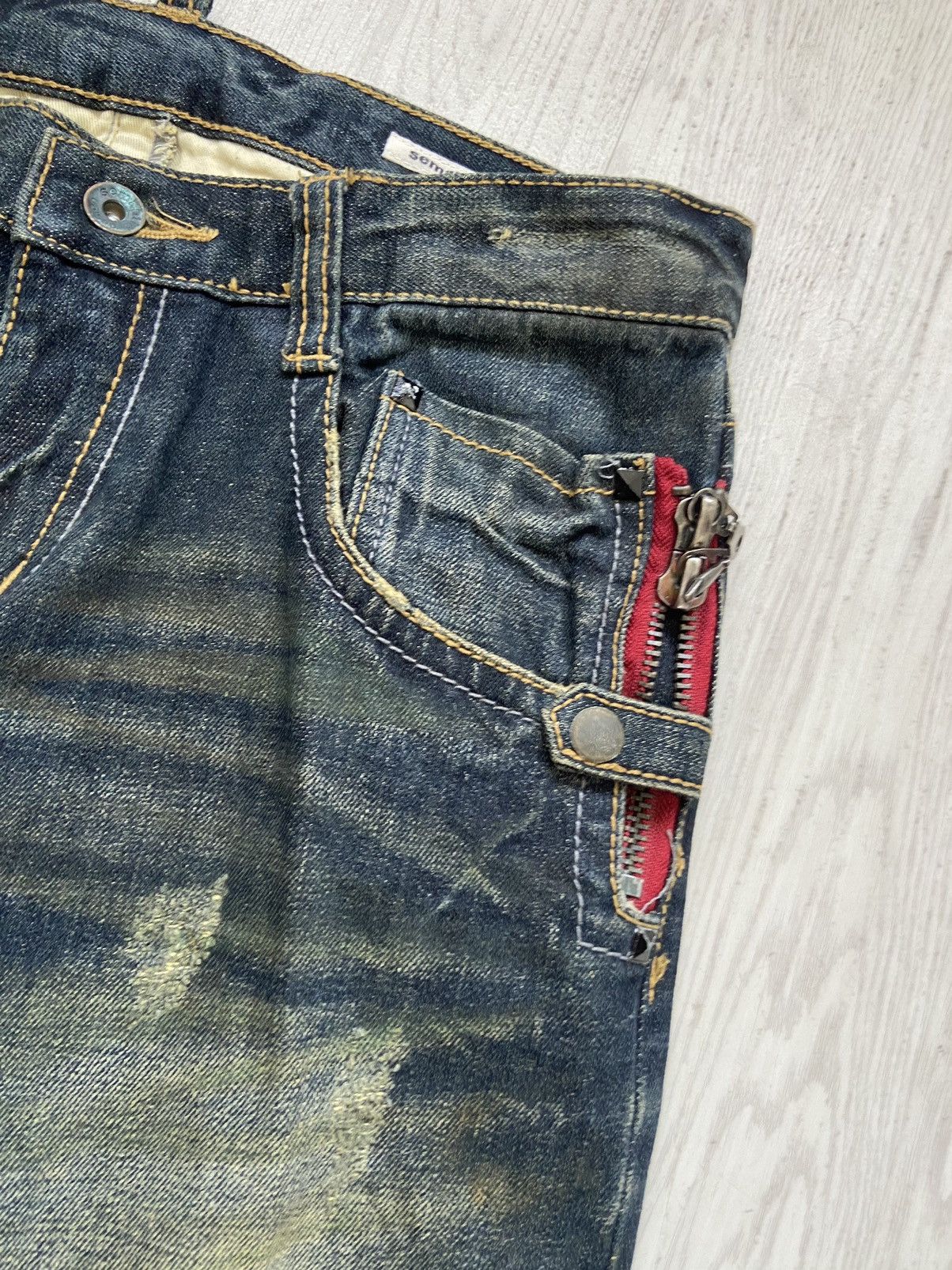 If Six Was Nine × Le Grande Bleu (L.G.B.) × semanticdesign Vintage Semantic Design Zipper Cowhide Flare Denim Pants Size US 32 / EU 48 - 3 Thumbnail