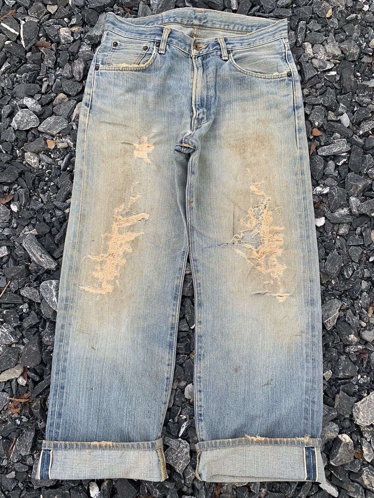 Kapital VINTAGE EDWIN 505 SELVEDGE FADED RUSTY DISTRESSED DENIM Size US 31 - 5 Thumbnail