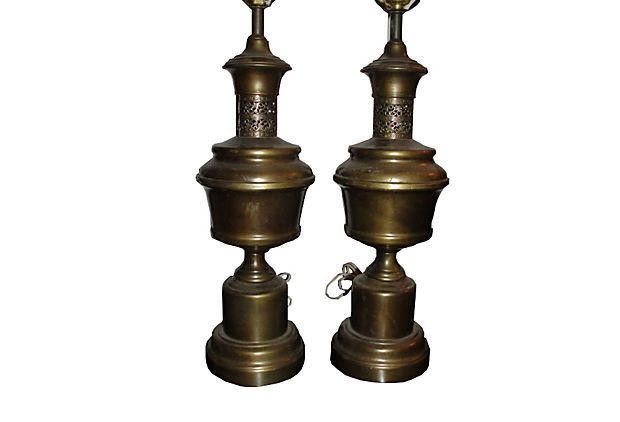 Designer Antiqued Brass Cut Out Lamps, Pair Size ONE SIZE - 2 Thumbnail