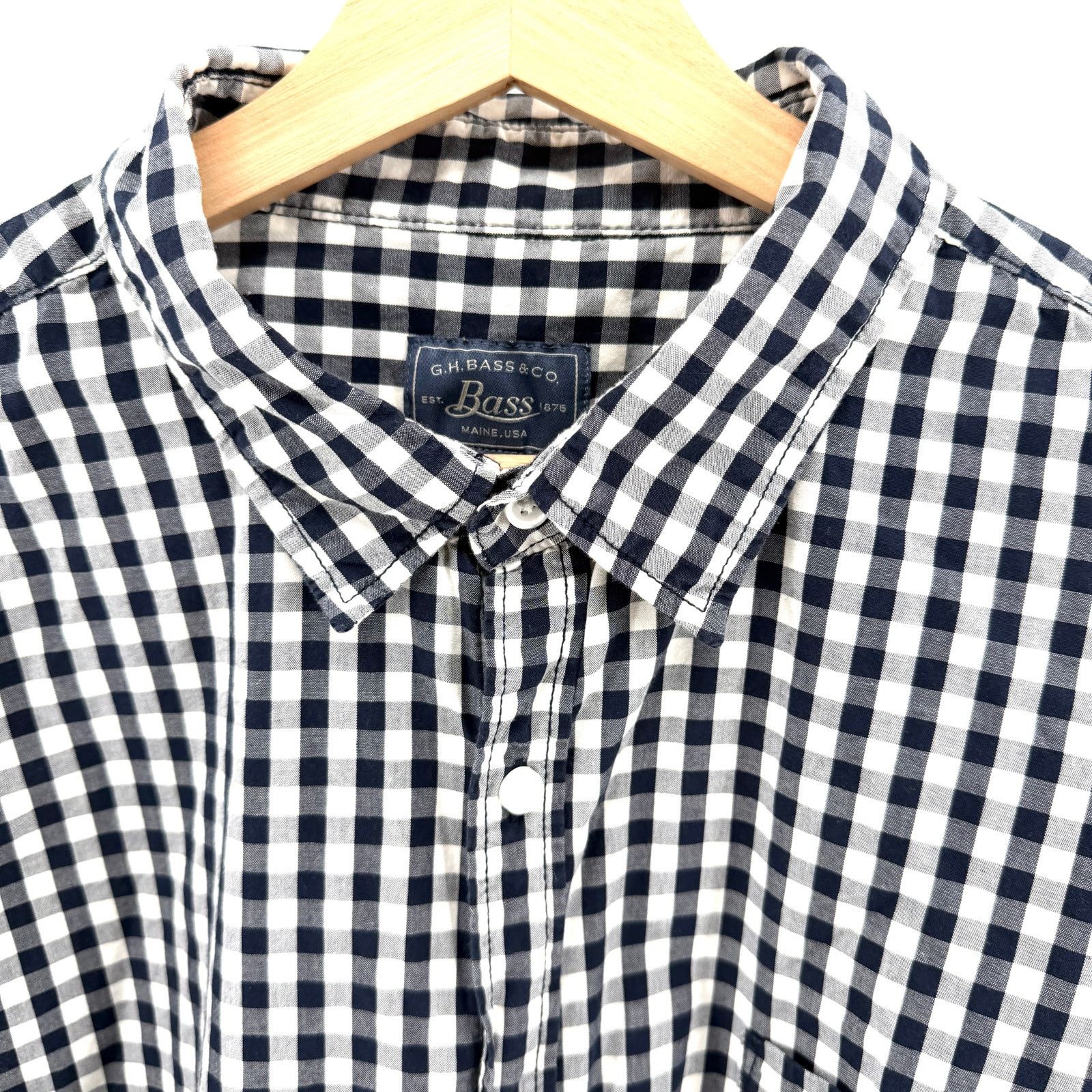 G.H. Bass & Co. Blue and White Gingham 100% Cotton Button Down Shirt Size US XL / EU 56 / 4 - 2 Thumbnail