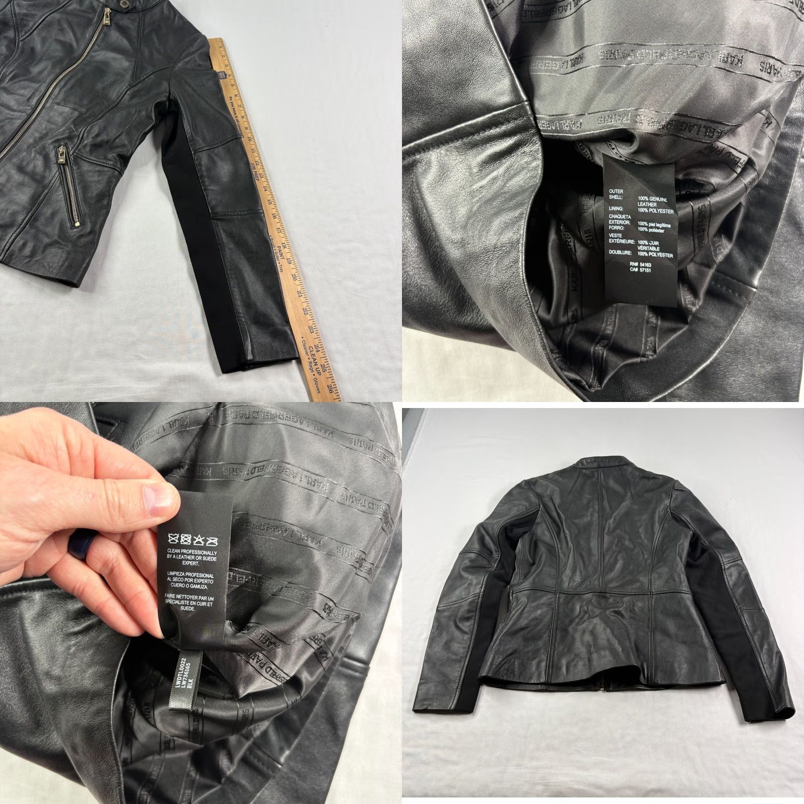 Karl Lagerfeld Karl Lagerfeld Womens Leather Jacket S Black Full Zip Biker Moto 90s Style, Zipper Accents, Mid-Length, Casual, Regular Fit, Jacket Size S / US 4 / IT 40 - 8 Thumbnail