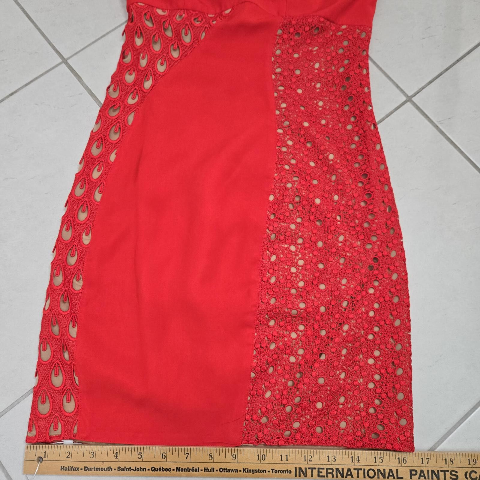 Other Versace for H&M Dress Red Silk Cocktail Mini Fitted Eyelet Size M / US 6-8 / IT 42-44 - 8 Thumbnail