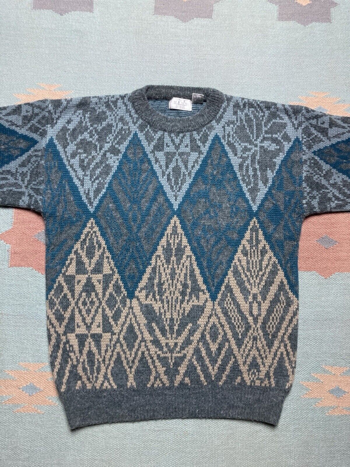 Sears × Vintage VTG acrylic blend knit sweater sears geometric diamond med Size US M / EU 48-50 / 2 - 2 Thumbnail