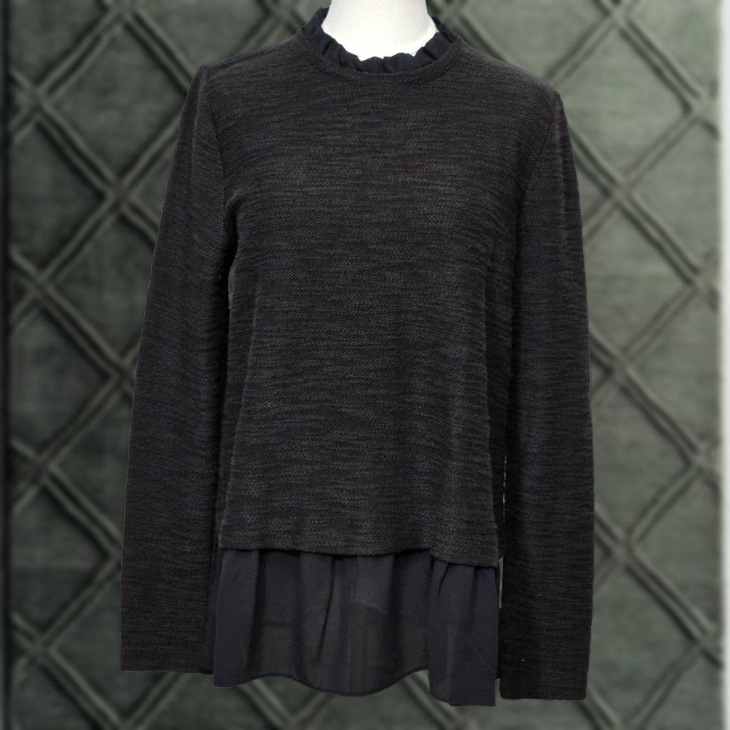 Loft VINTAGE LOFT Sweater Womens Medium Black Gray Ruffle Collar Chiffon Hem Layered NWT Size M / US 6-8 / IT 42-44 - 1 Thumbnail