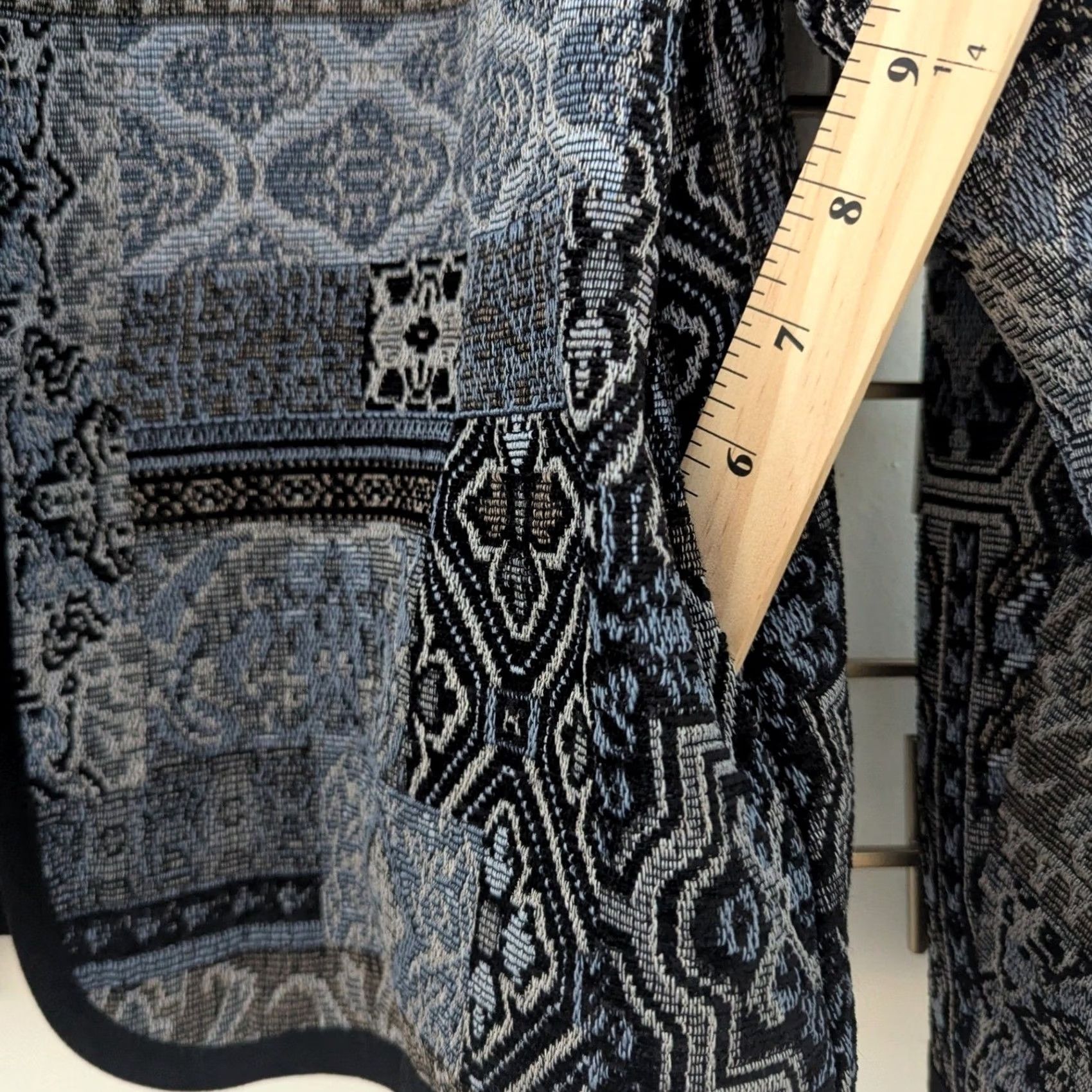 Vintage Violet B Patchwork Tapestry Collarless Open Front Jacket Blue Grey Women's Sz M Size M / US 6-8 / IT 42-44 - 6 Thumbnail