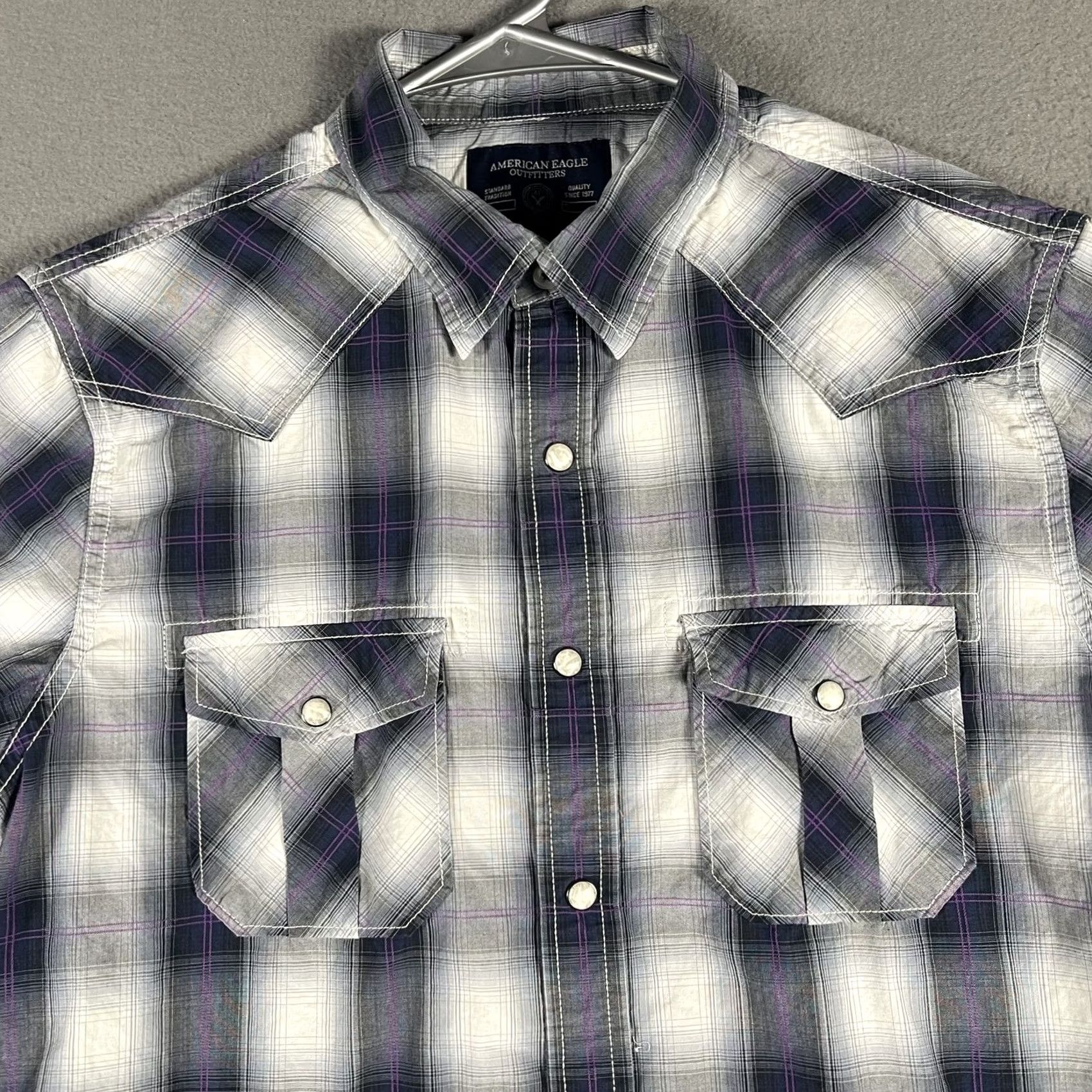 American Eagle Outfitters American Eagle Vintage Fit Shirt Mens Medium Plaid Western Pearl Snap Size US M / EU 48-50 / 2 - 2 Thumbnail