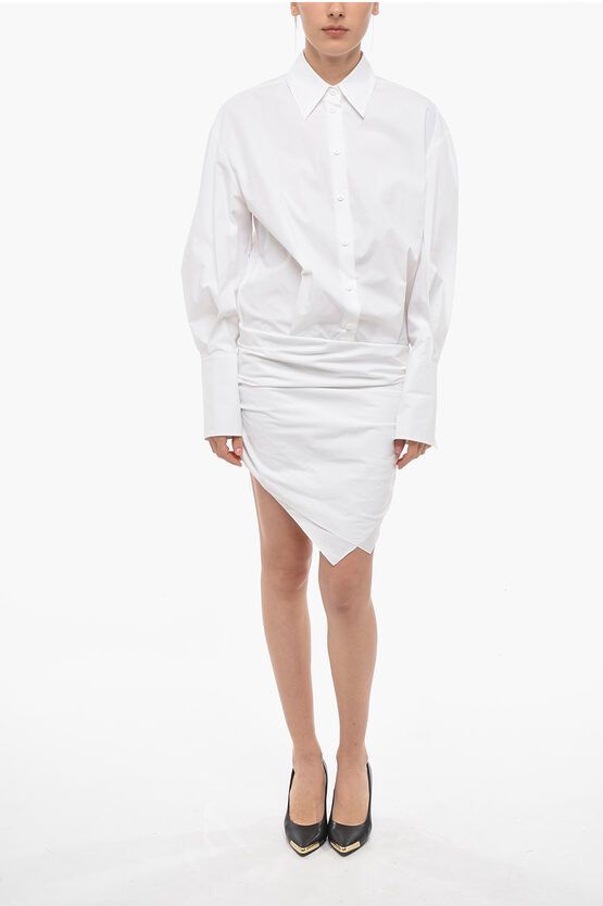 image of The Attico Hatty Chemisier Dress With Asymmetric Hem in White, Women's (Size XS)