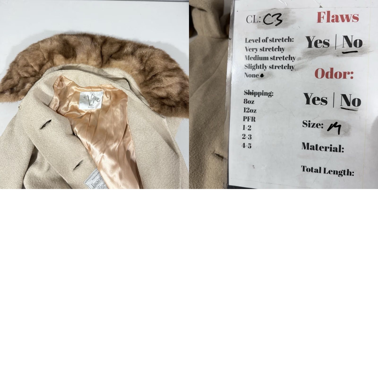 Vogue VINTAGE The Vogue Flint Beige Wool Blend Mink Fur Accent Button Up Coat M Womens Long Overcoat Size M / US 6-8 / IT 42-44 - 9 Thumbnail