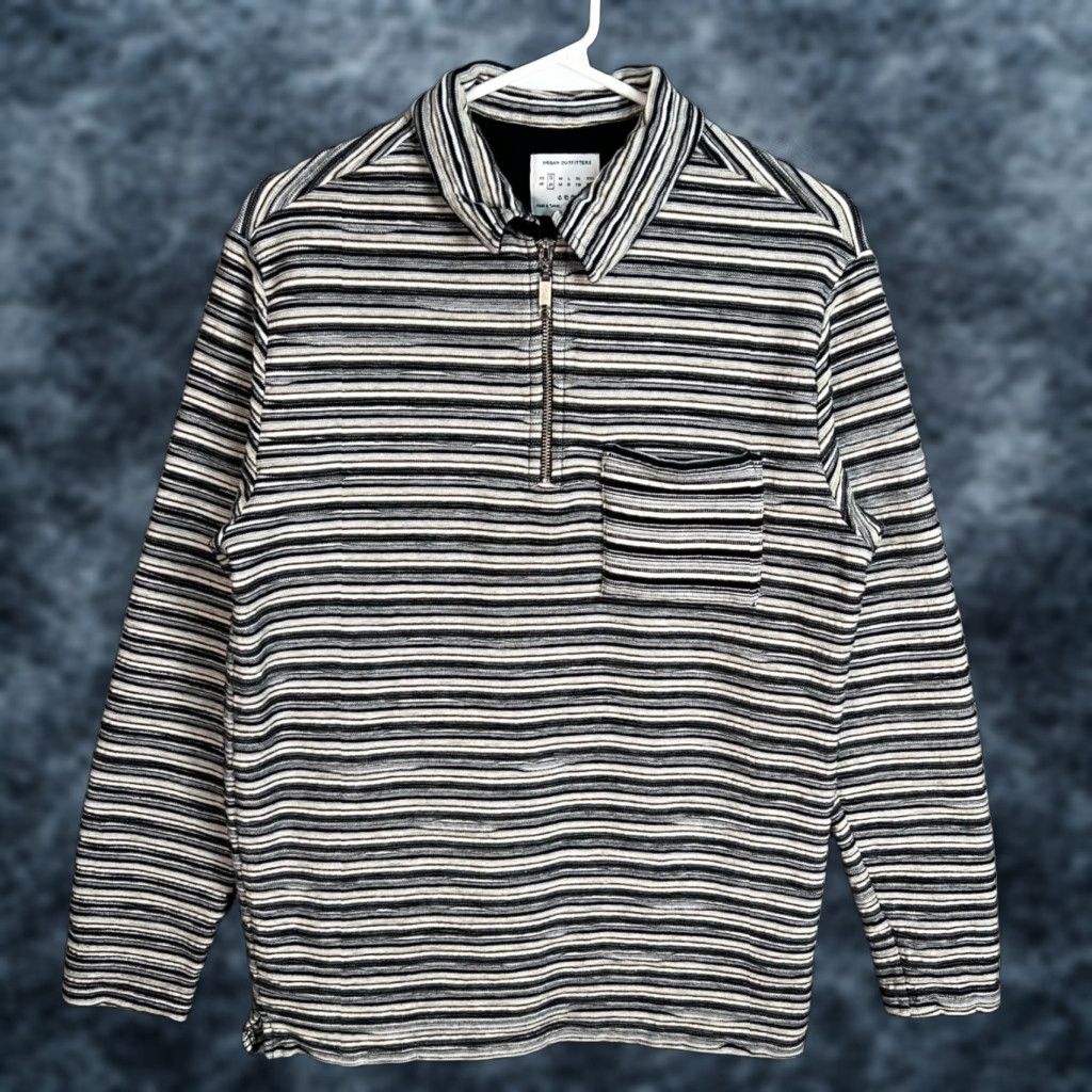 Urban Outfitters VINTAGE Urban Outfitters Striped 1/4 Zip Long-Sleeve Pullover Black White Size Small Mens Shirt Size US S / EU 44-46 / 1 - 1 Thumbnail