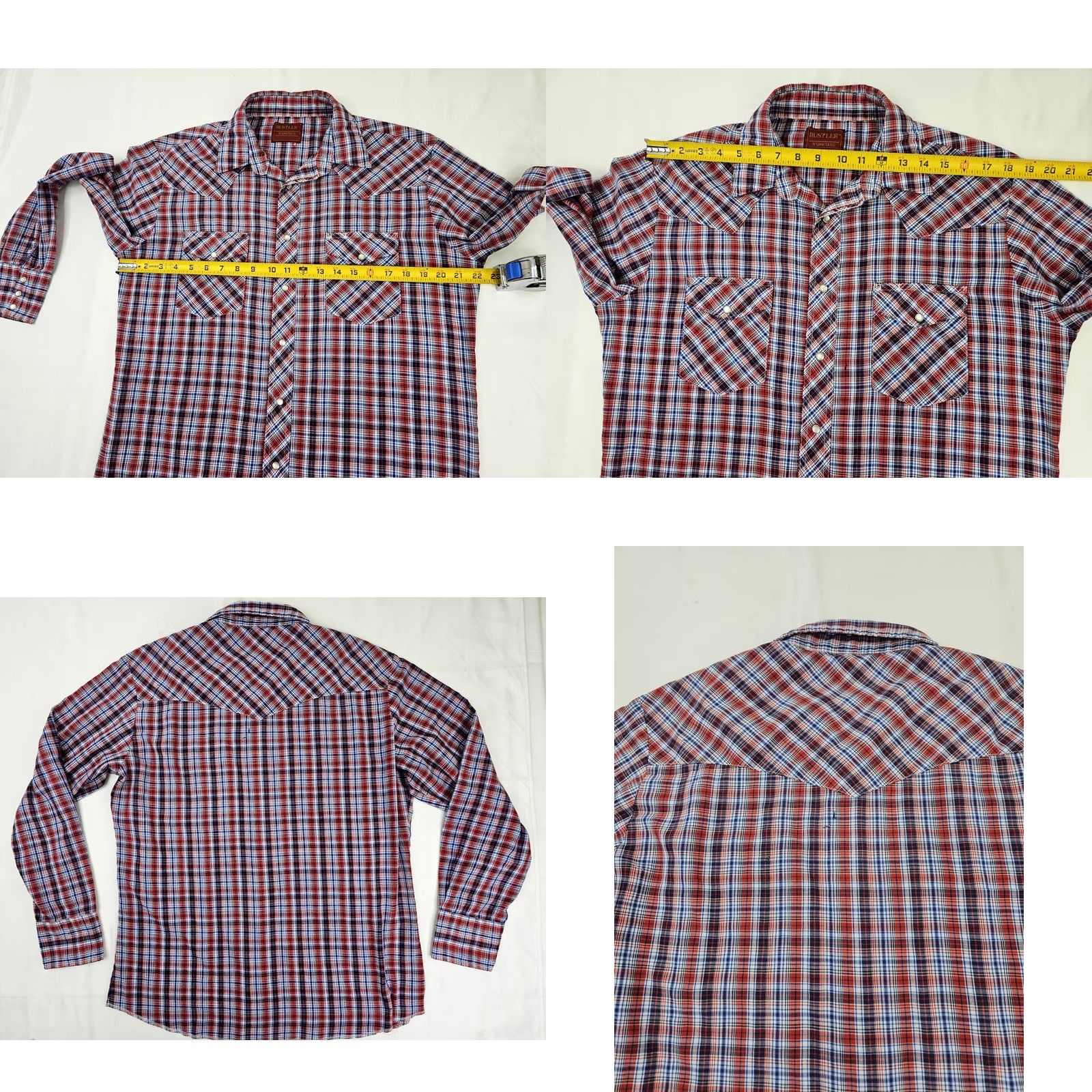 Vintage VINTAGE Rustler X-Long Tails Shirt LOT x 2 Pearl Snap Western Work Shirt Men L Blue Red Size US L / EU 52-54 / 3 - 8 Thumbnail