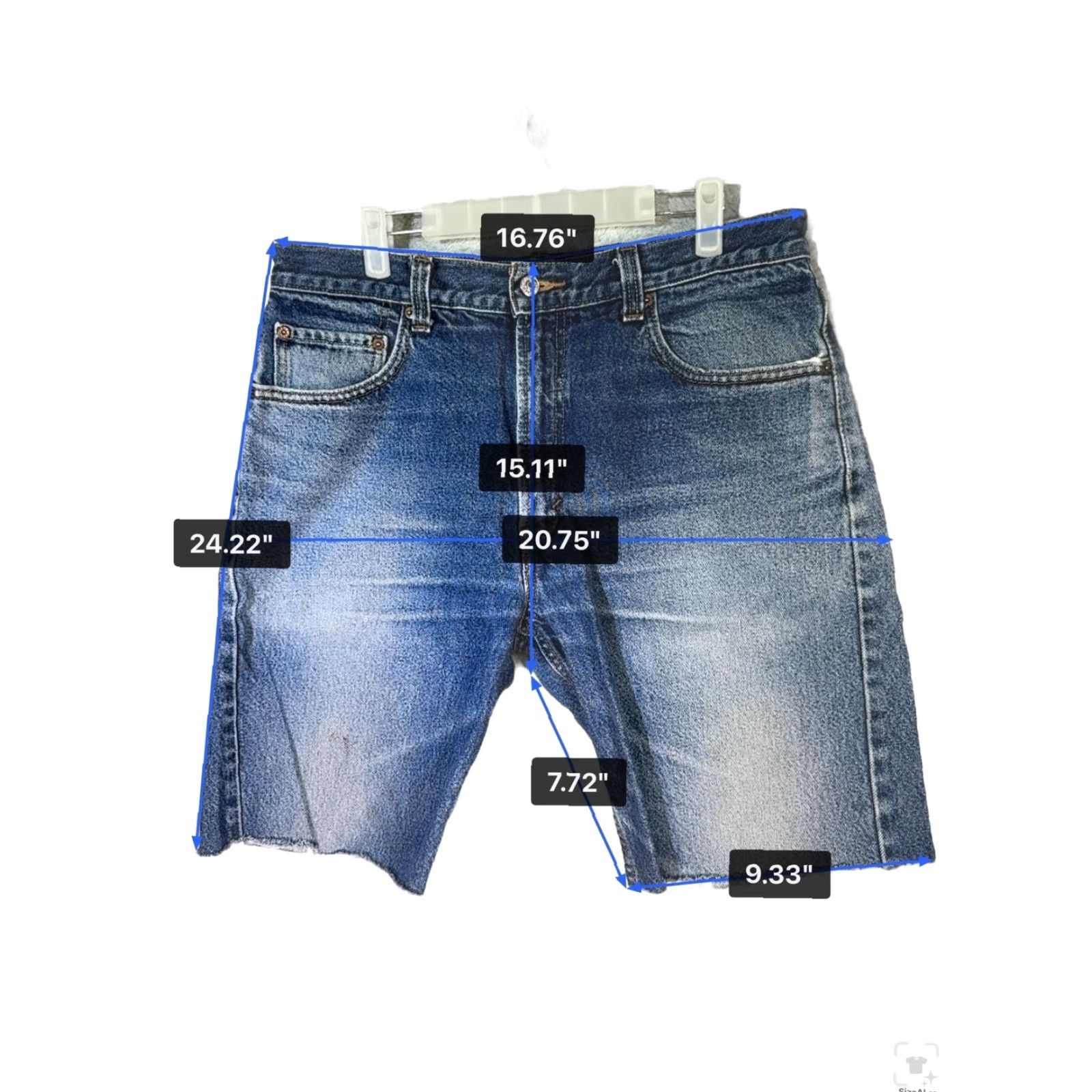 Levi's Levi's 505 Shorts Mens 36 Blue Denim Bermuda Distressed 5-Pocket Zip Fly Casual Mid Rise Inseam 8" Regular Fit 100% Cotton Blue Jeans Shorts Size US 36 / EU 52 - 6 Thumbnail