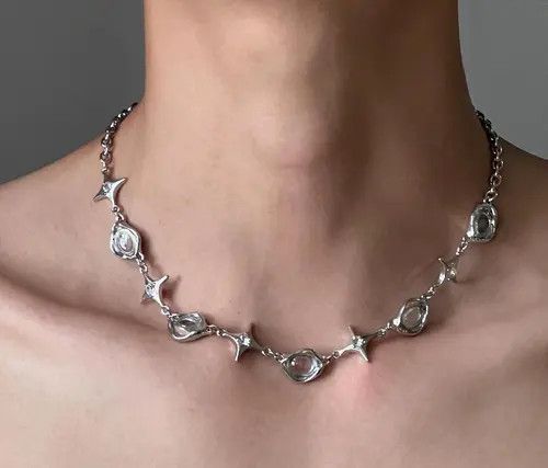Jewelry Silver Star Link Chain Necklace, Modern Silver Jewelry Size ONE SIZE - 1 Thumbnail